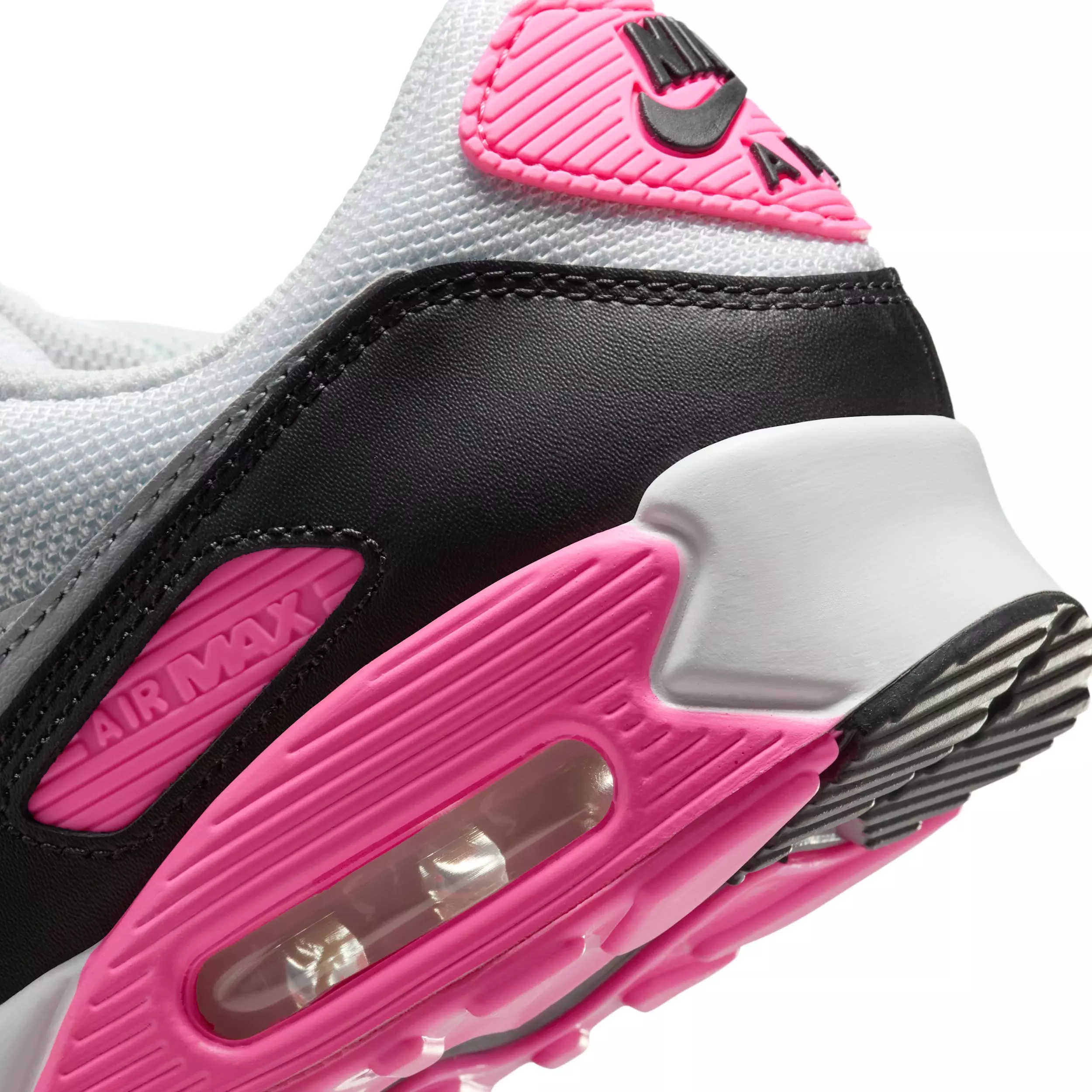 Nike Air Max 90 "White/Pink Glow/Black/Wolf Grey" Women's Shoe - WHITE/PINK/BLACK/GREY