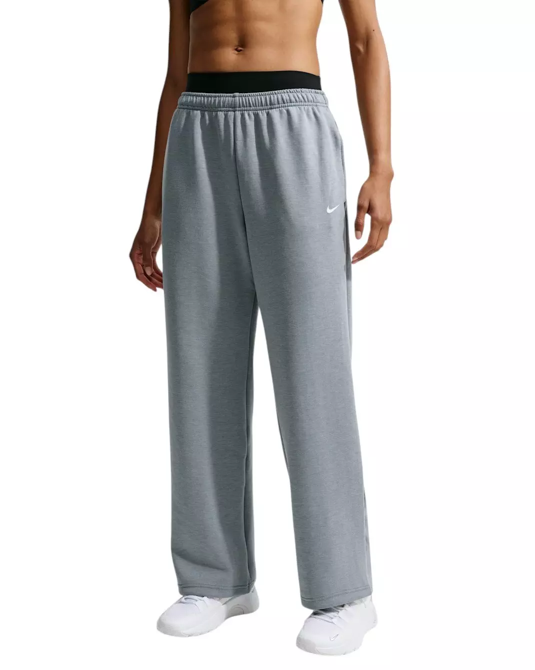 Nike Women's Studio Fleece Sport Dri-FIT Mid-Rise Open-Hem Pants - Grey - GREY