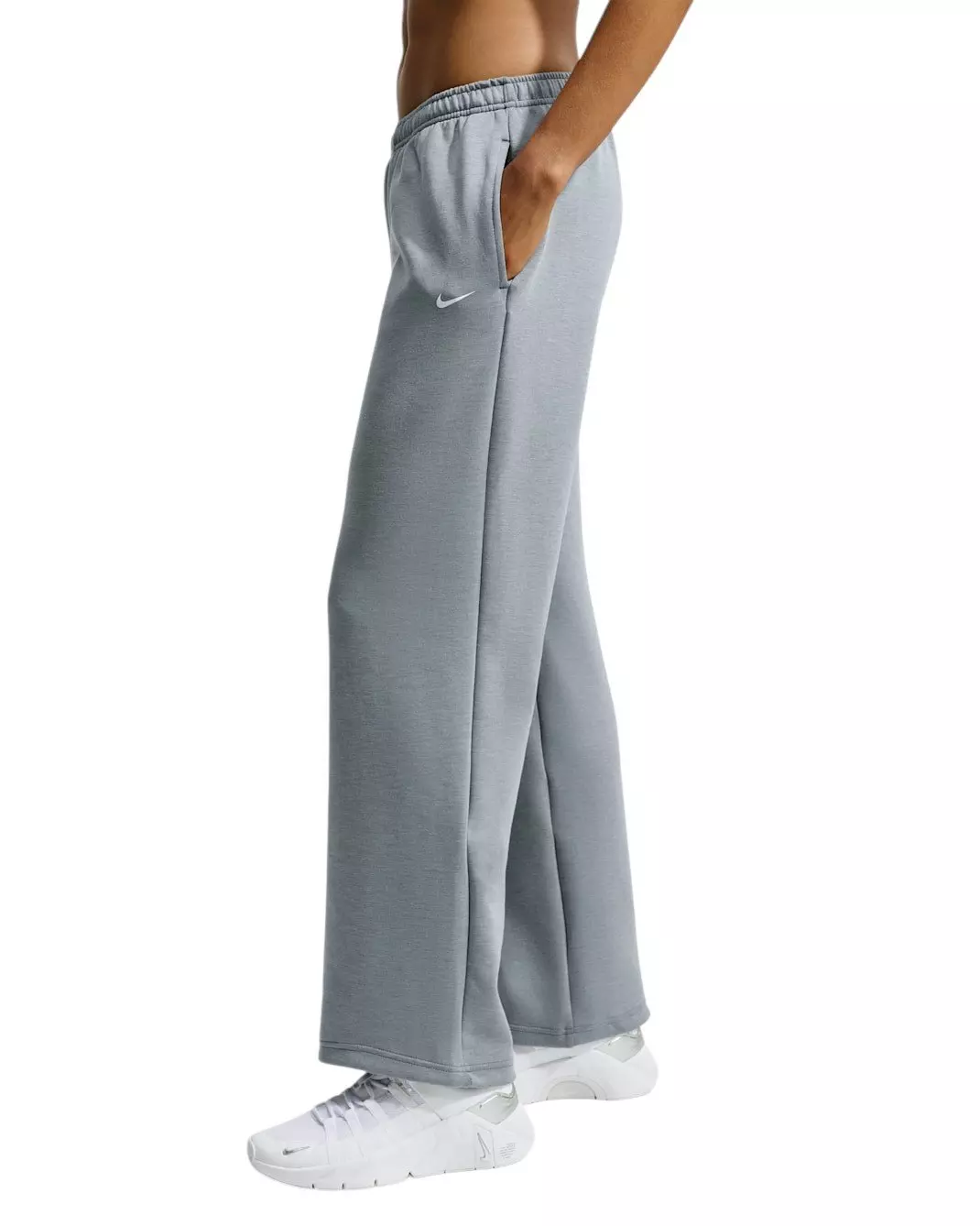 Nike Women's Studio Fleece Sport Dri-FIT Mid-Rise Open-Hem Pants - Grey - GREY