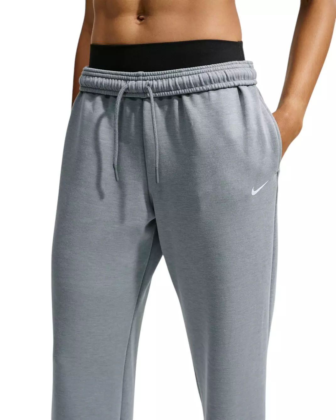 Nike Women's Studio Fleece Sport Dri-FIT Mid-Rise Open-Hem Pants - Grey - GREY