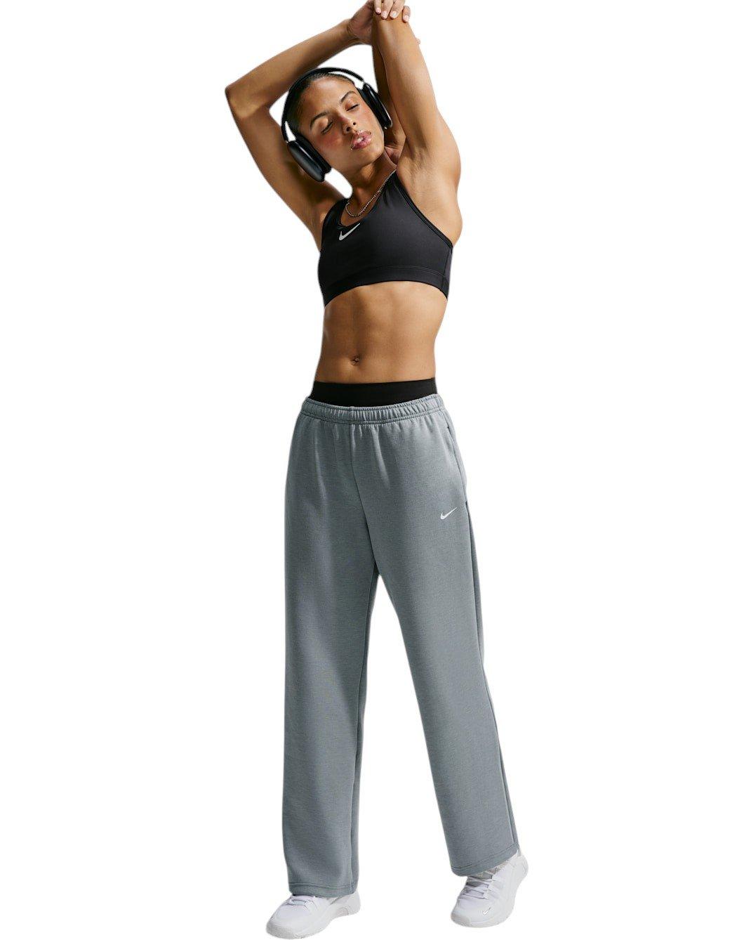 Nike Women's Studio Fleece Sport Dri-FIT Mid-Rise Open-Hem Pants - Grey - GREY