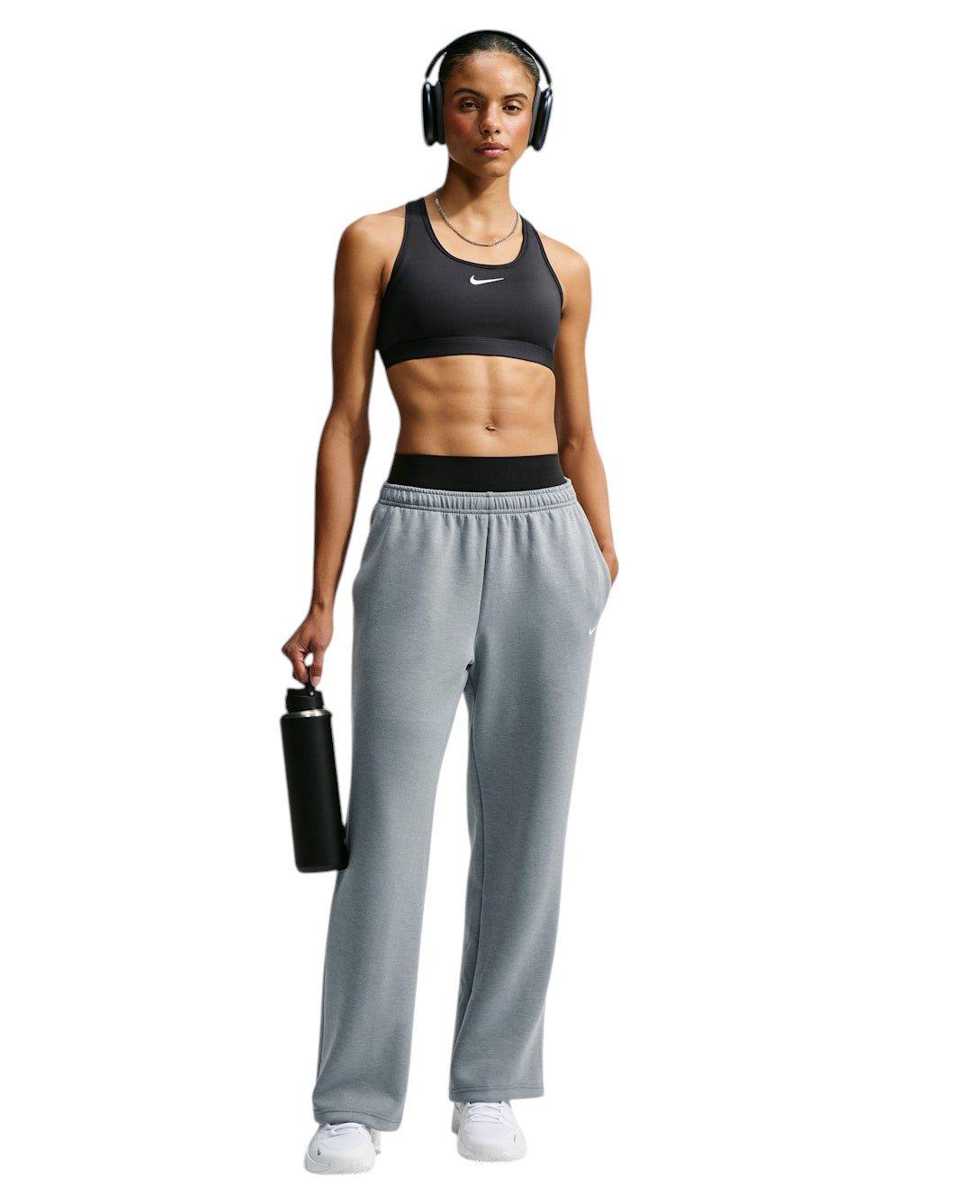 Nike Women's Studio Fleece Sport Dri-FIT Mid-Rise Open-Hem Pants - Grey - GREY