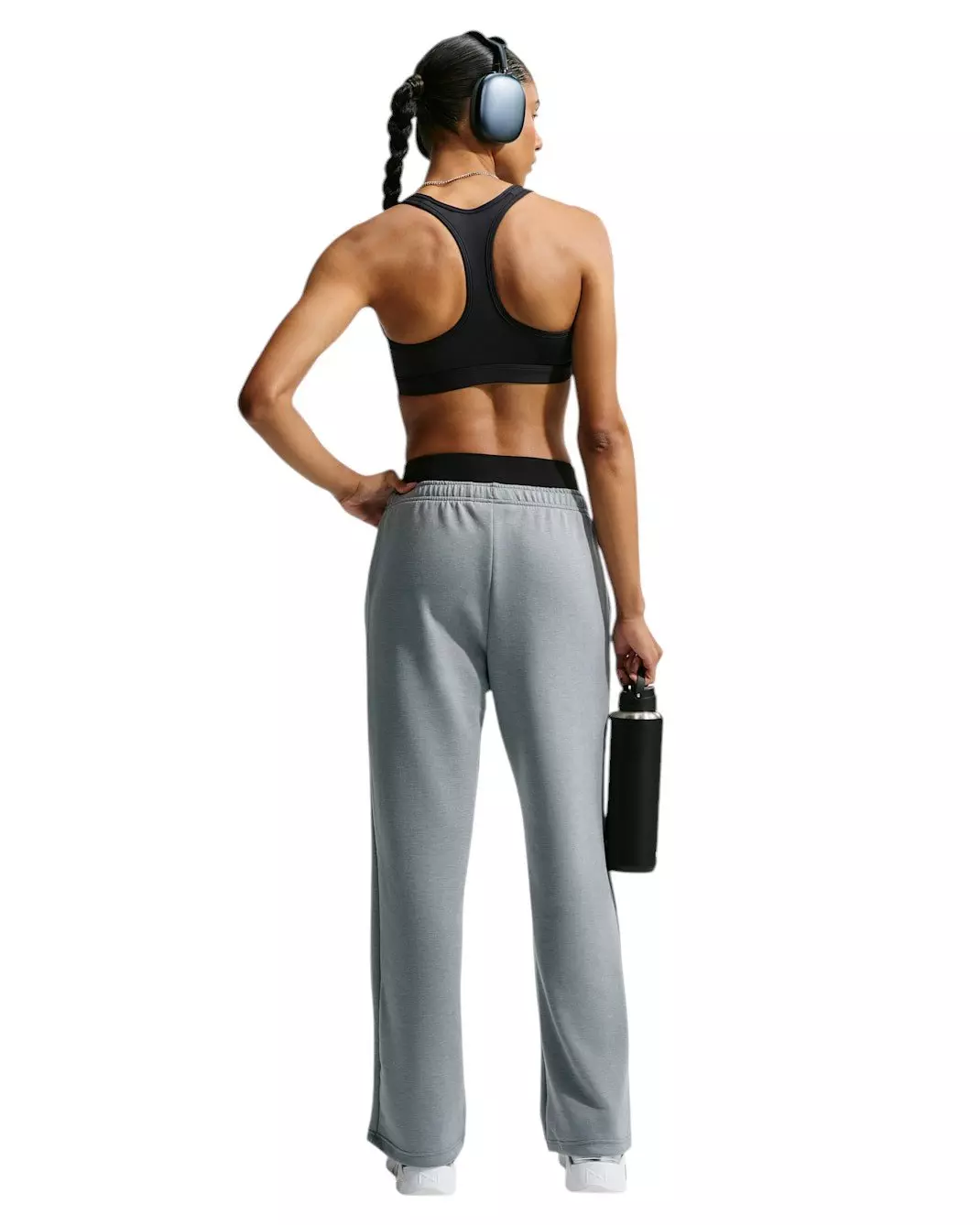 Nike Women's Studio Fleece Sport Dri-FIT Mid-Rise Open-Hem Pants - Grey - GREY