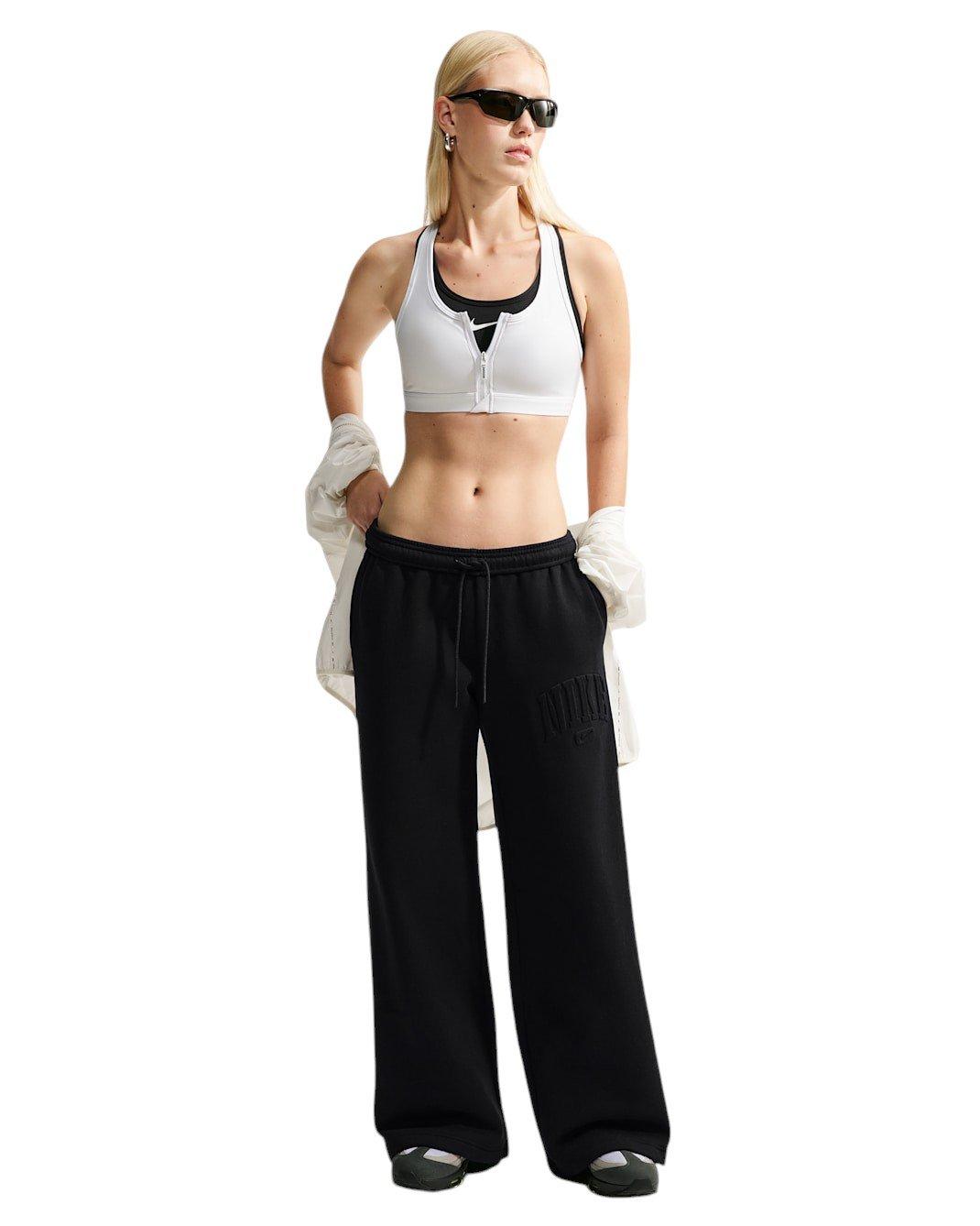 Nike Women's Studio Fleece Med Weight Mid-Rise Wide-Leg Pants - Black - BLACK