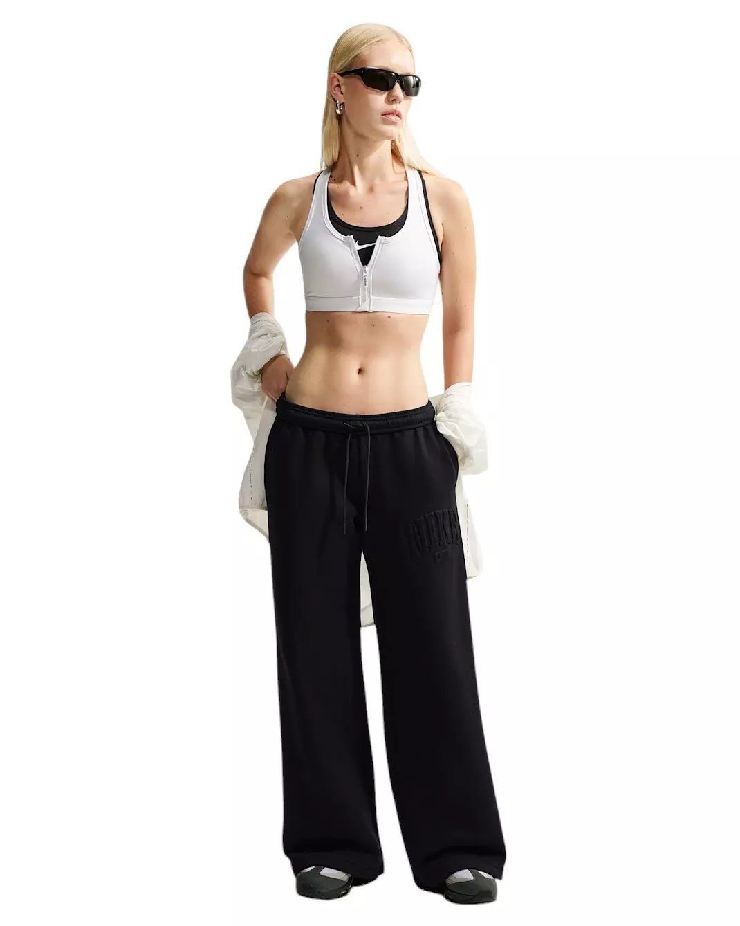 Nike Women's Studio Fleece Med Weight Mid-Rise Wide-Leg Pants - Black - BLACK