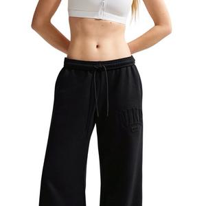 Nike Women's Studio Fleece Med Weight Mid-Rise Wide-Leg Pants - Black - BLACK