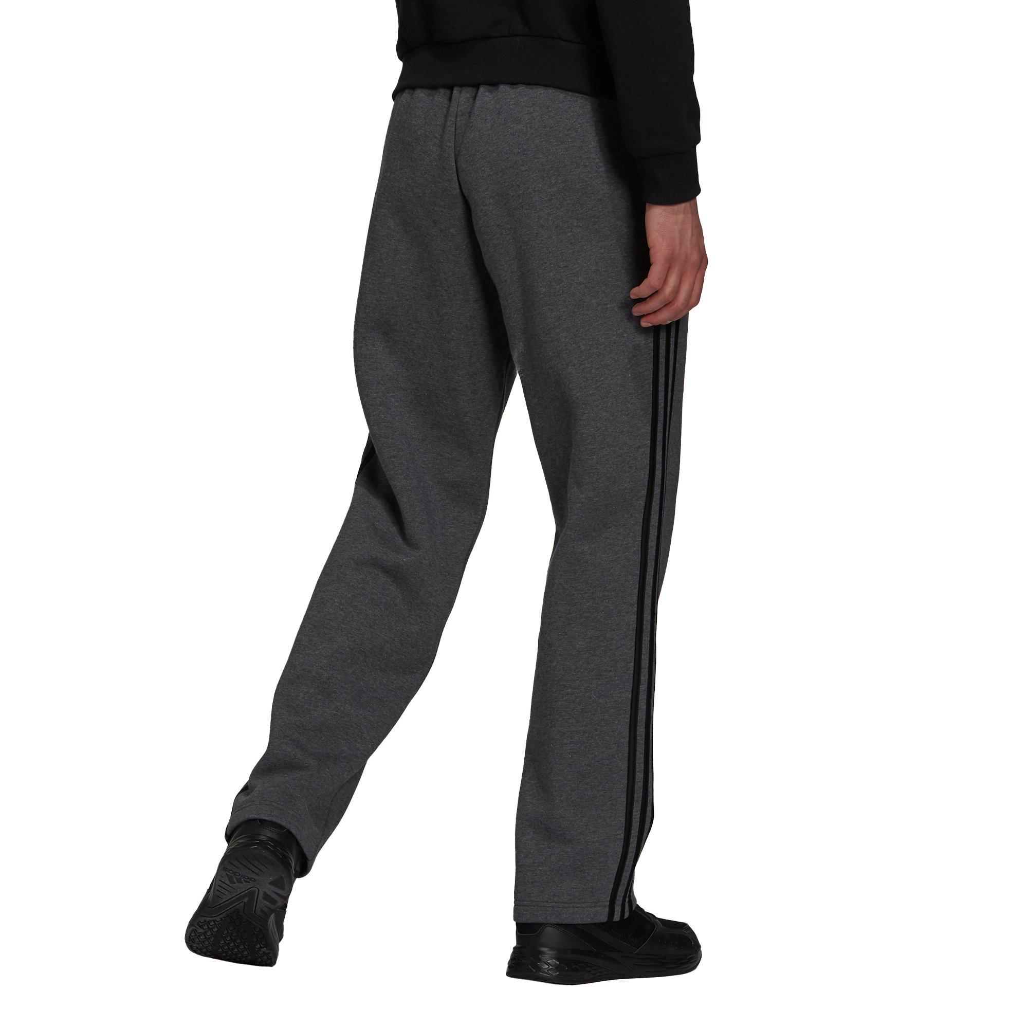 adidas Men's Essentials Fleece Open Hem 3-Stripes Dark Grey Pants