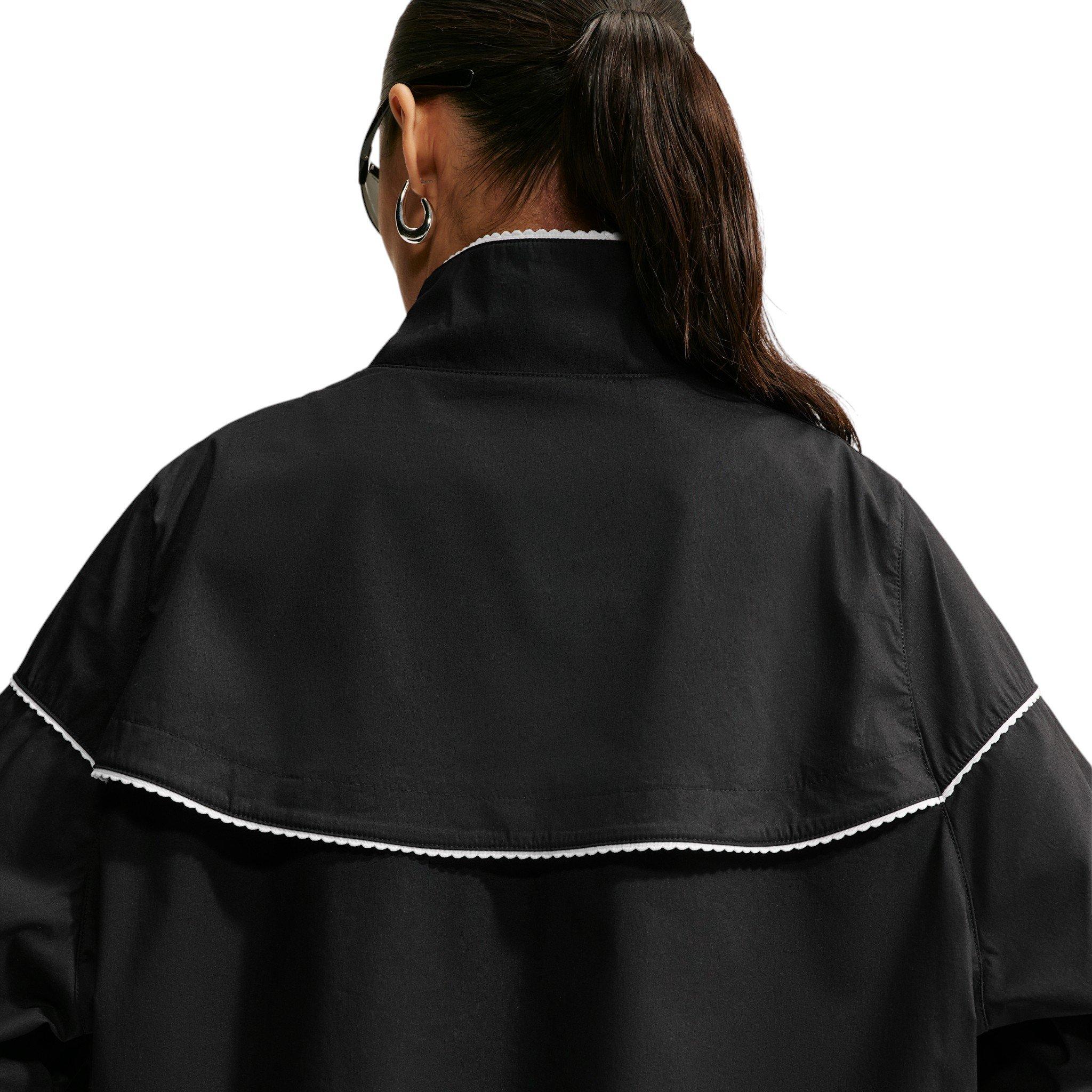 Nike Women's Sportswear Oversized Scalloped-Trim Poplin Track Jacket - Black - BLACK