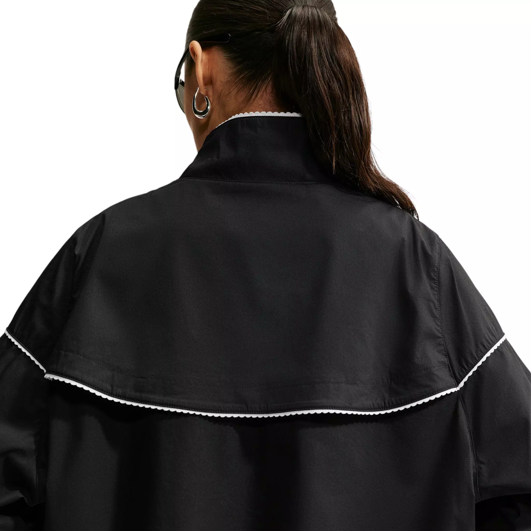 Nike Women's Sportswear Oversized Scalloped-Trim Poplin Track Jacket - Black - BLACK