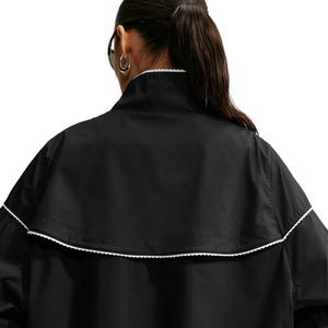 Nike Women's Sportswear Oversized Scalloped-Trim Poplin Track Jacket - Black - BLACK