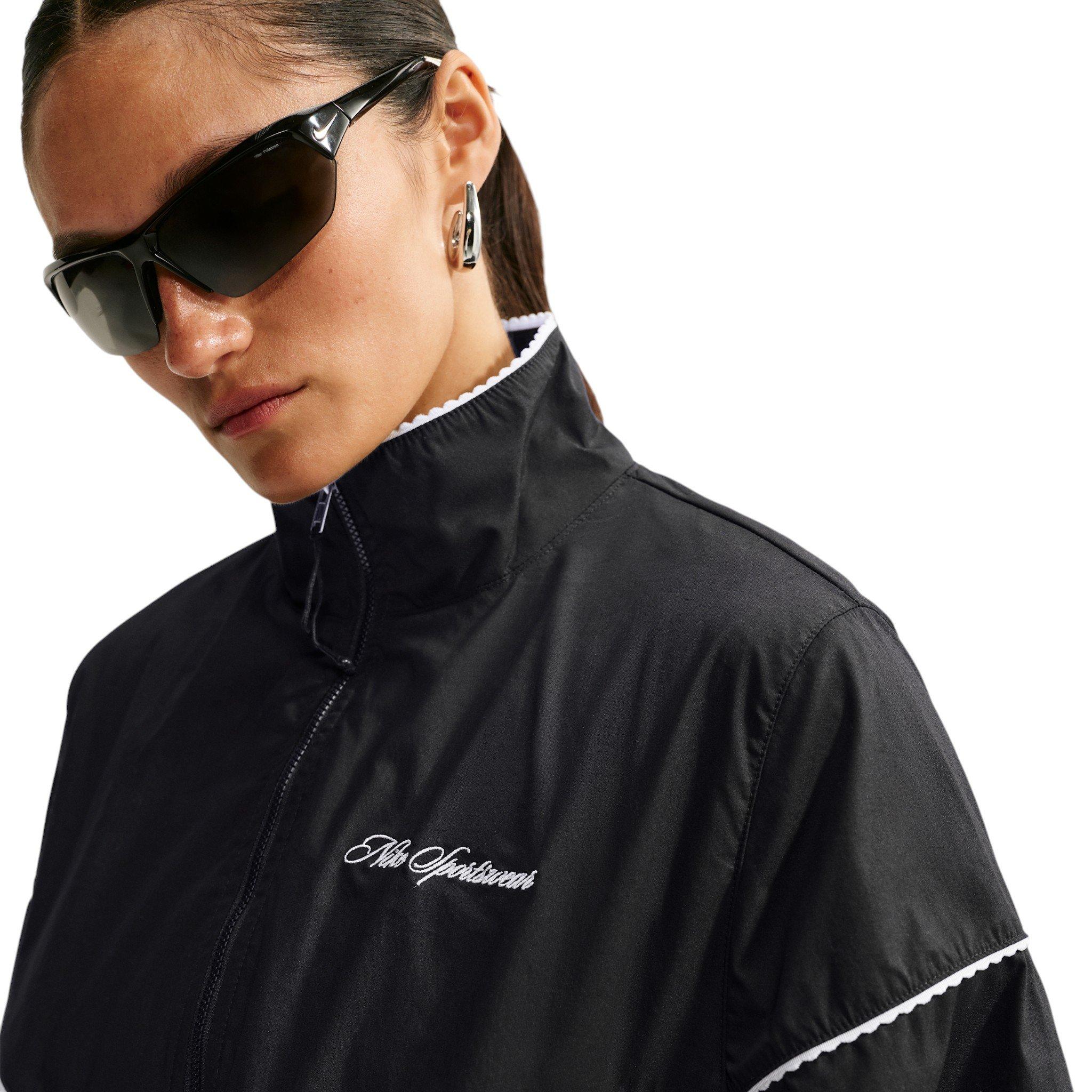 Nike Women's Sportswear Oversized Scalloped-Trim Poplin Track Jacket - Black - BLACK