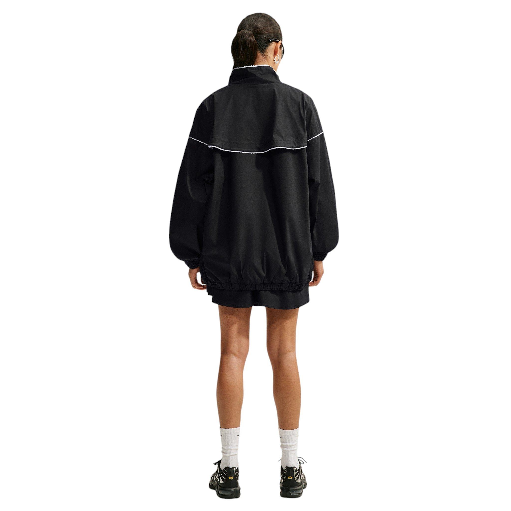 Nike Women's Sportswear Oversized Scalloped-Trim Poplin Track Jacket - Black - BLACK
