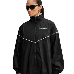 Nike Women's Sportswear Oversized Scalloped-Trim Poplin Track Jacket - Black - BLACK