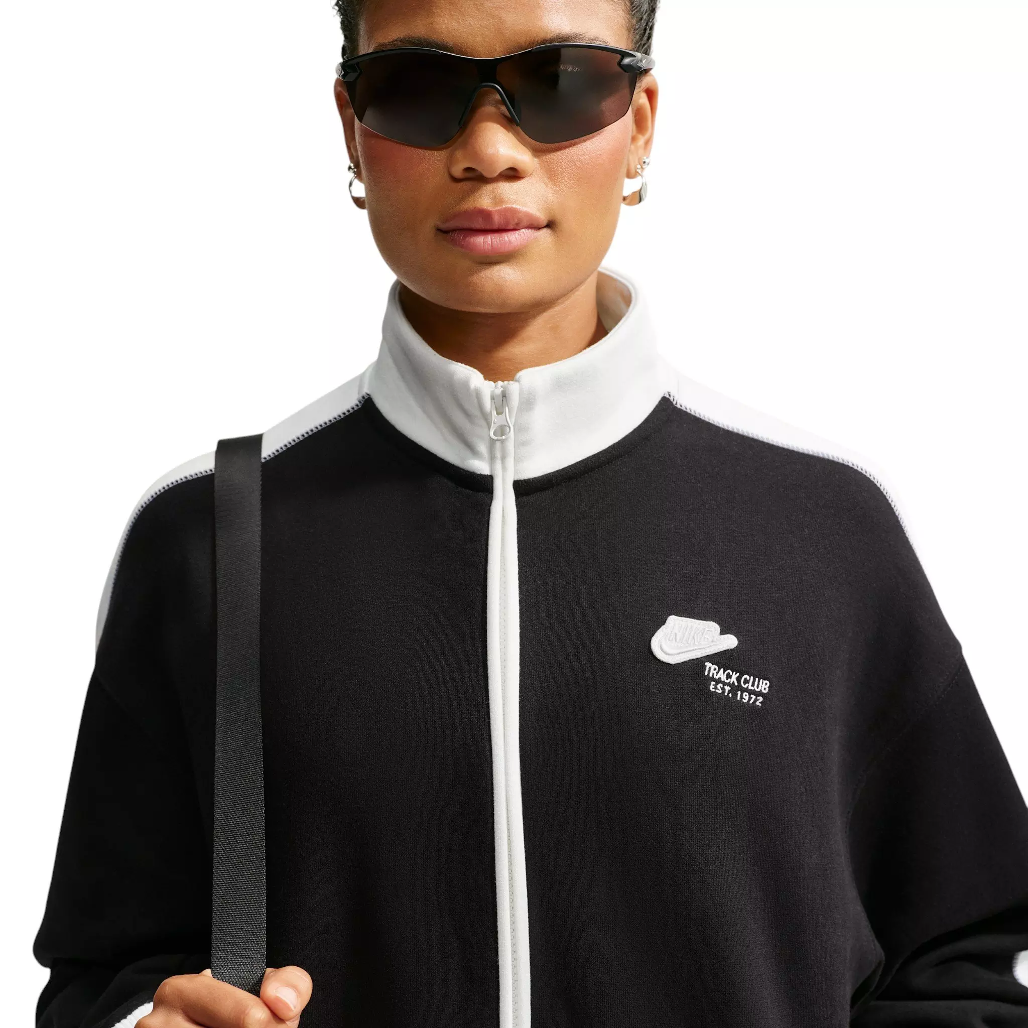 Nike Women's Studio Fleece Med-Weight "Nike Run Club" Track Jacket - Black/Off-White - BLACK/OFF-WHITE