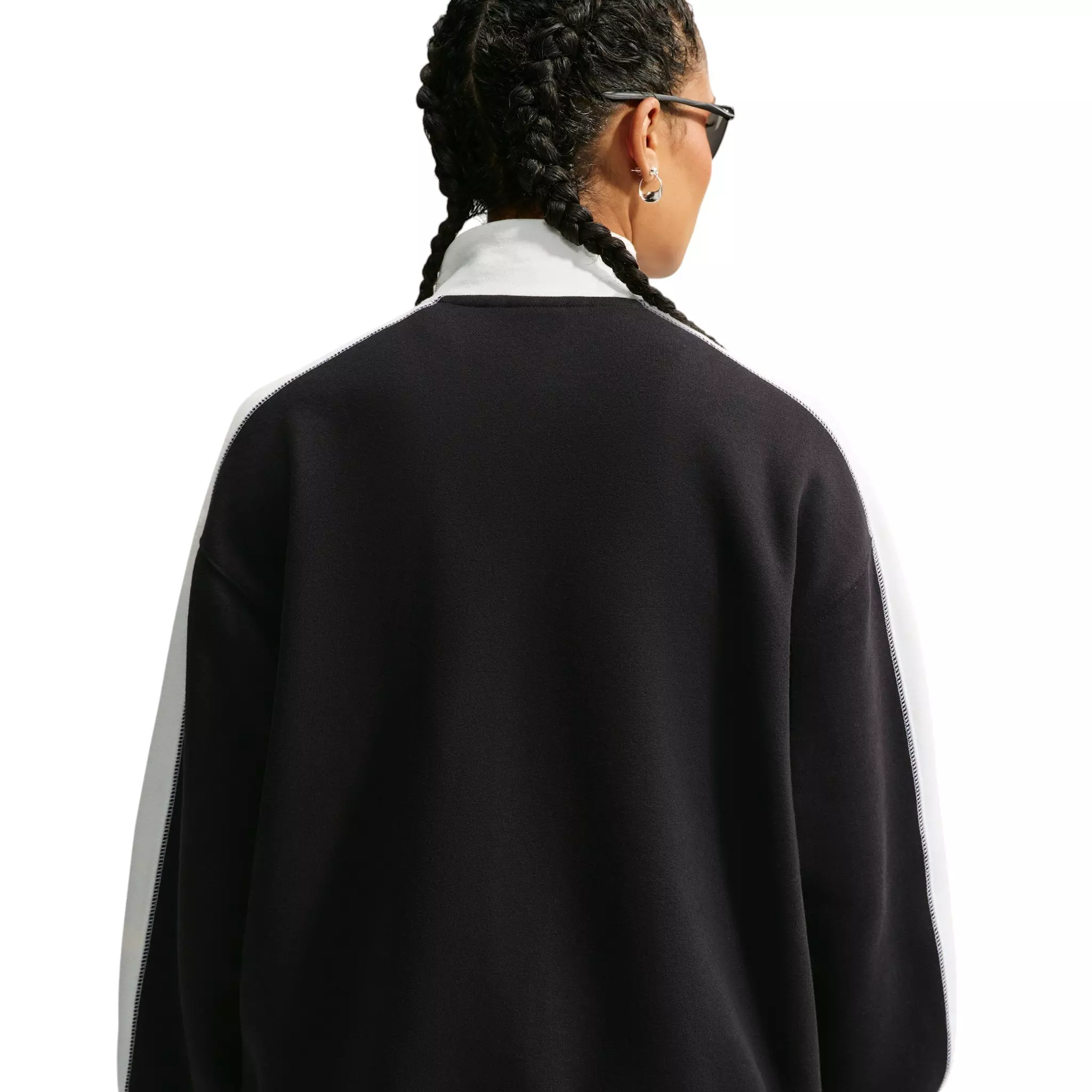 Nike Women's Studio Fleece Med-Weight "Nike Run Club" Track Jacket - Black/Off-White - BLACK/OFF-WHITE