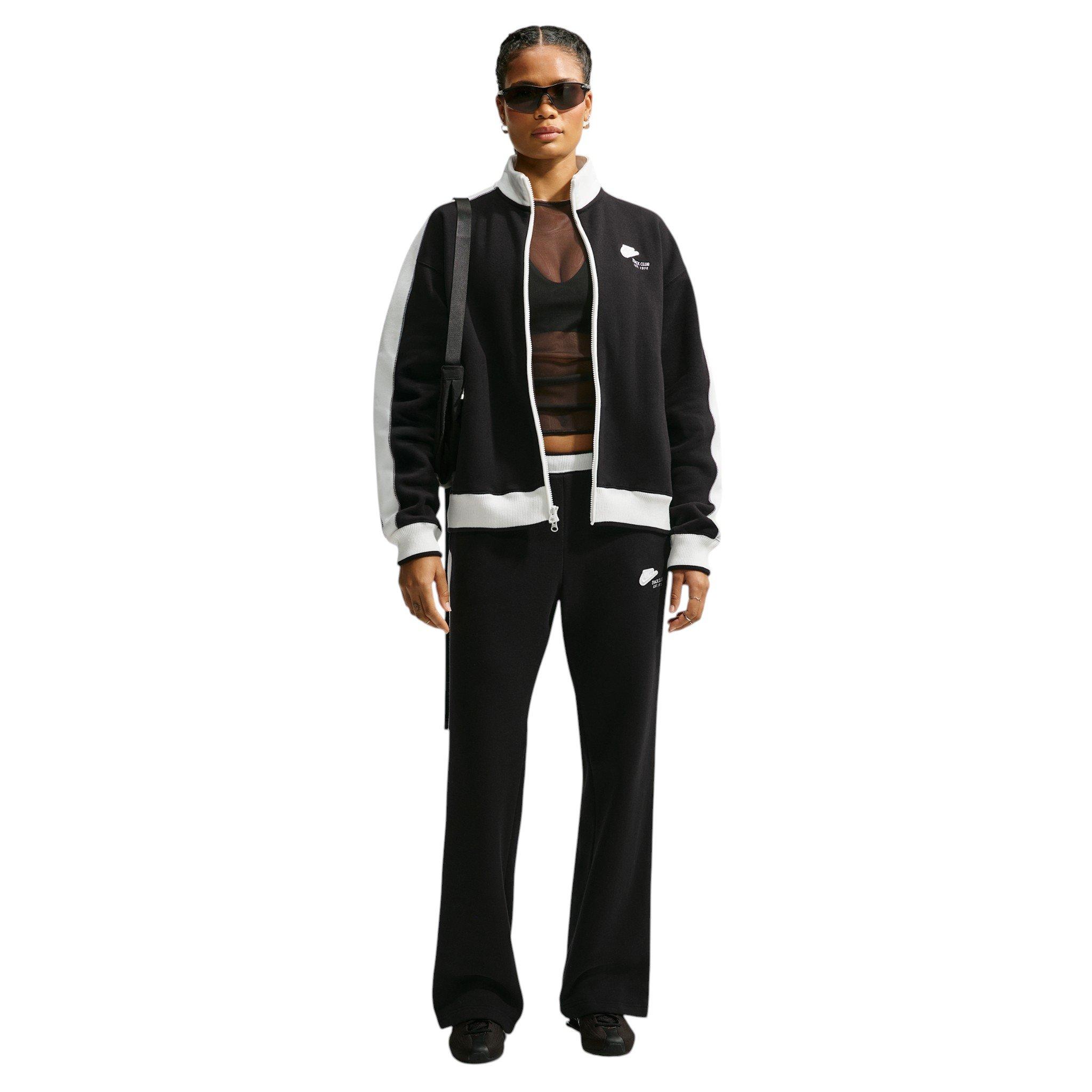 Nike Women's Studio Fleece Med-Weight "Nike Run Club" Track Jacket - Black/Off-White - BLACK/OFF-WHITE