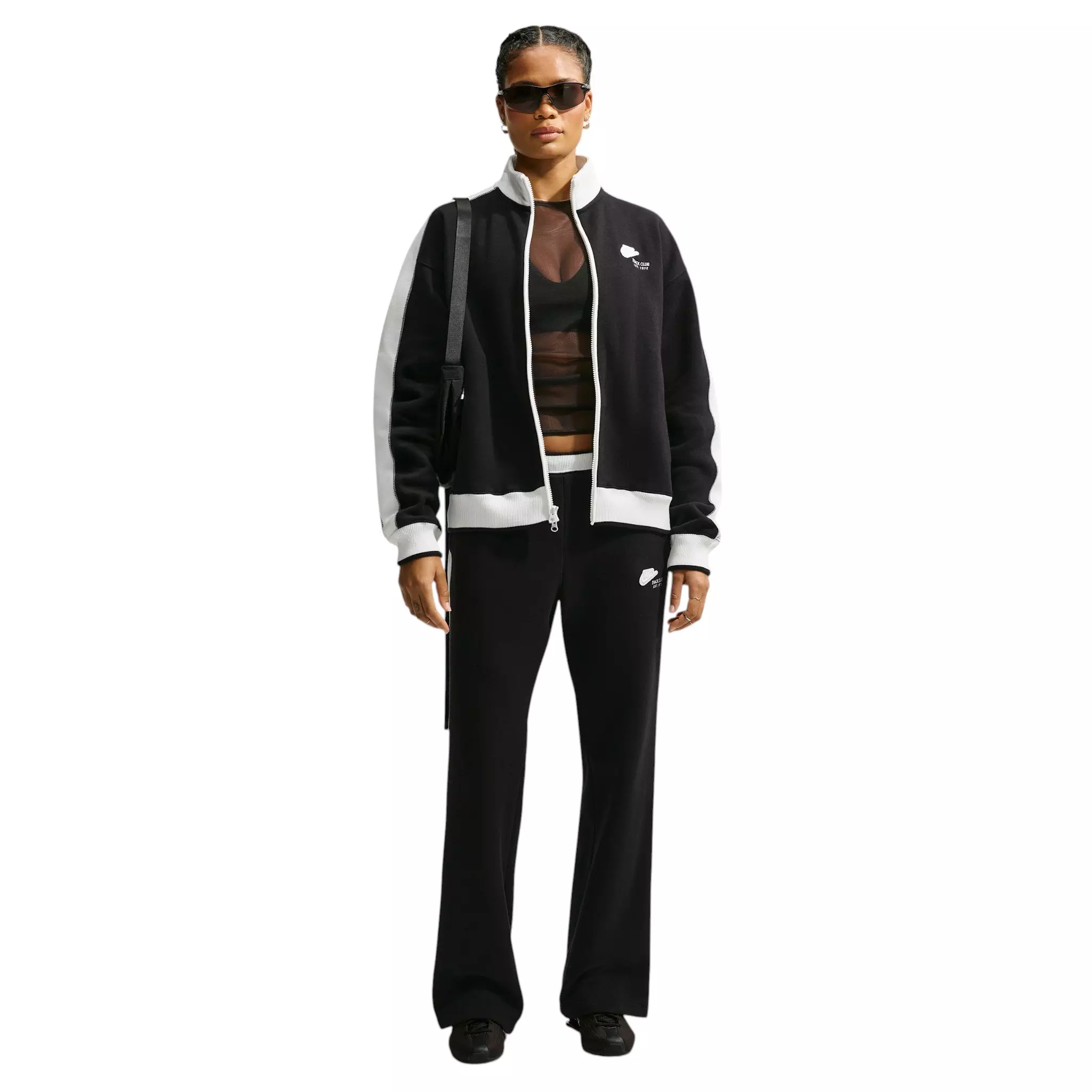Nike Women's Studio Fleece Med-Weight "Nike Run Club" Track Jacket - Black/Off-White - BLACK/OFF-WHITE