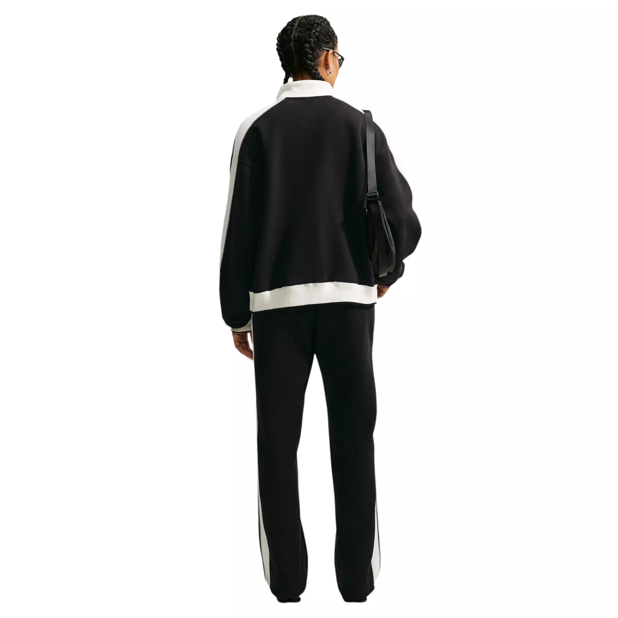 Nike Women's Studio Fleece Med-Weight "Nike Run Club" Track Jacket - Black/Off-White - BLACK/OFF-WHITE