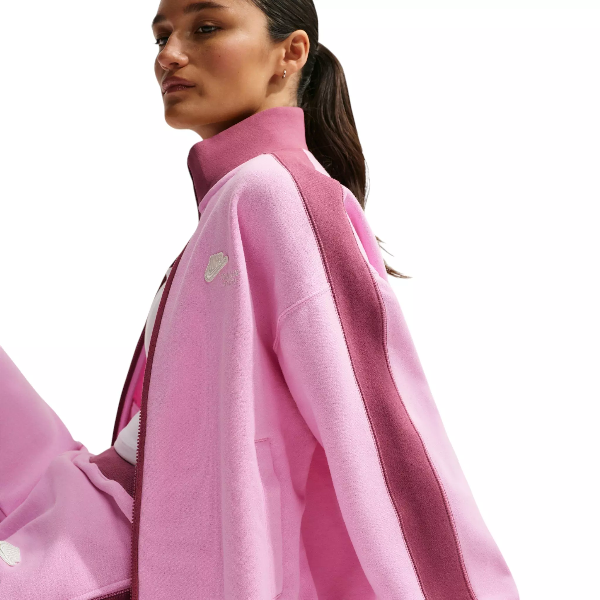 Nike Women's Studio Fleece Med-Weight "Nike Run Club" Track Jacket - Pink - PINK