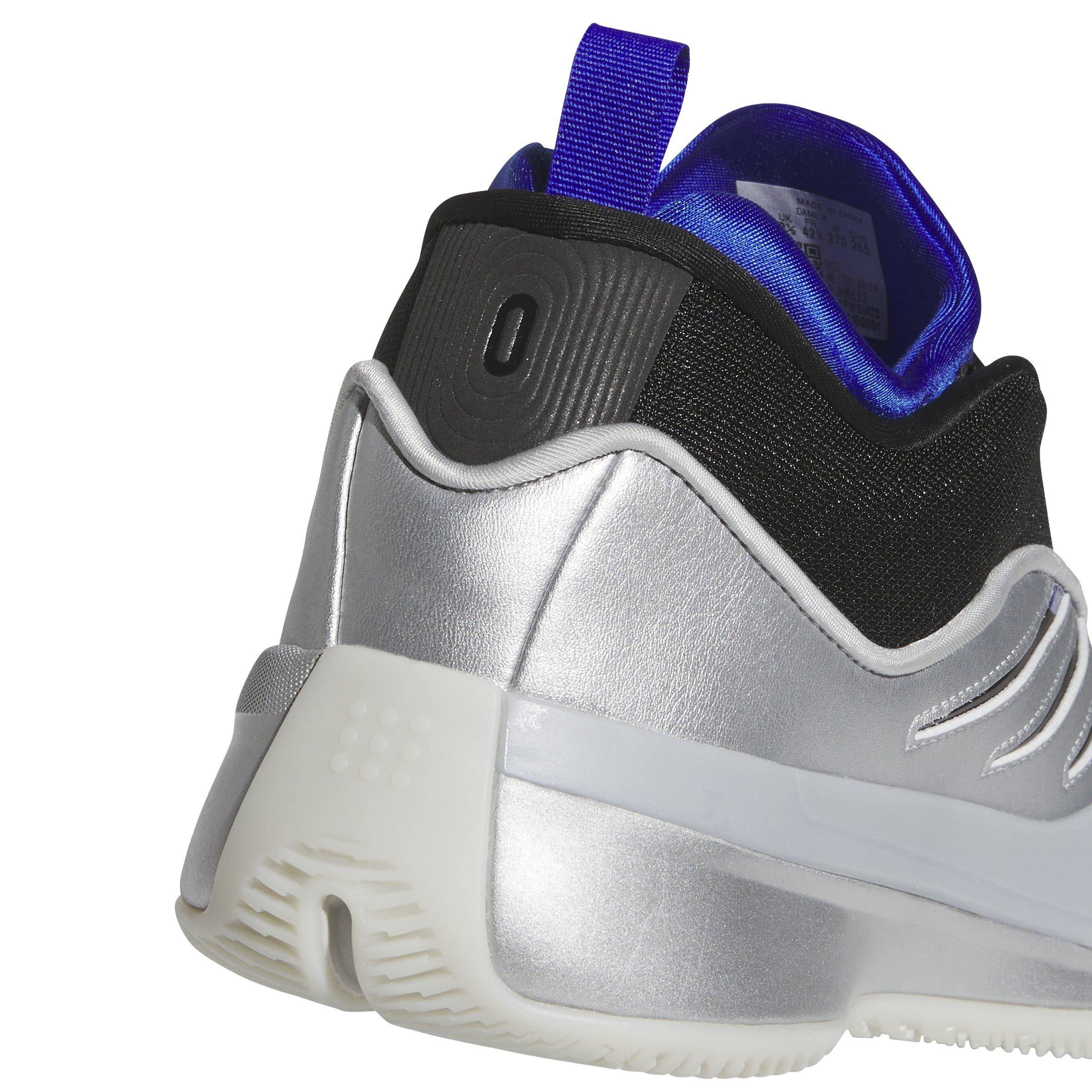 adidas Dame 9 "Silver Metallic/Core Black/Lucid Blue" Unisex Basketball Shoe - GREY Thumbnail View 8