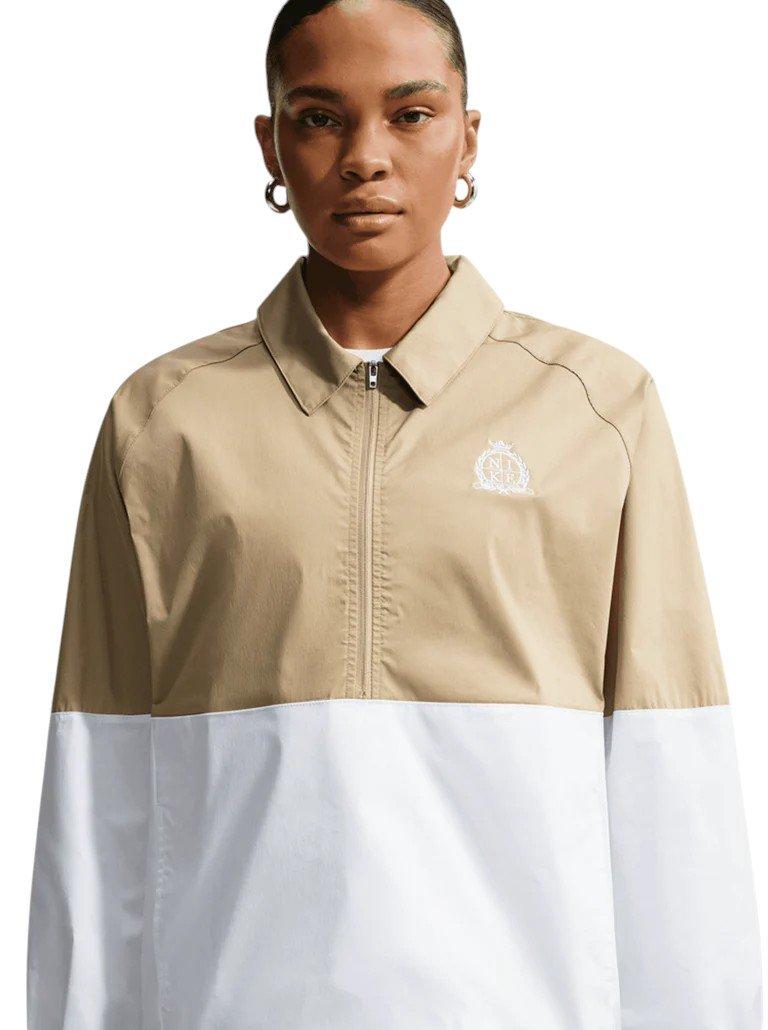 Nike Women's Sportswear Oversized Poplin 1/2-Zip Jacket - Beige/White - BEIGE/WHITE