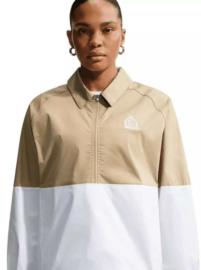 Nike Women's Sportswear Oversized Poplin 1/2-Zip Jacket - Beige/White - BEIGE/WHITE