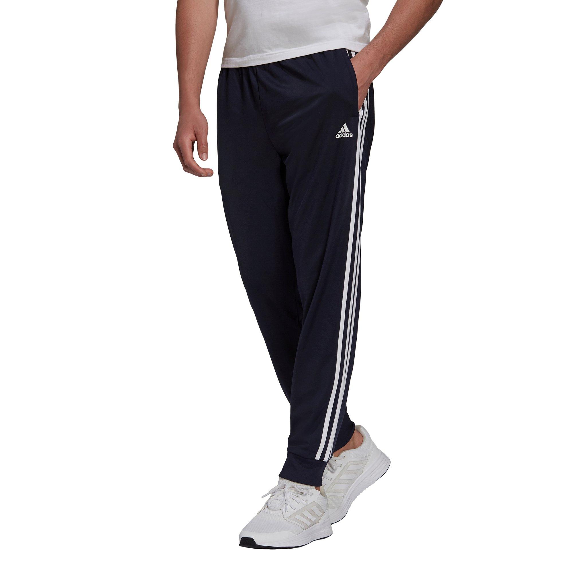 adidas Men's Primegreen Essentials Warm-Up Tapered 3-Stripes Navy/White  Track Pants - Hibbett