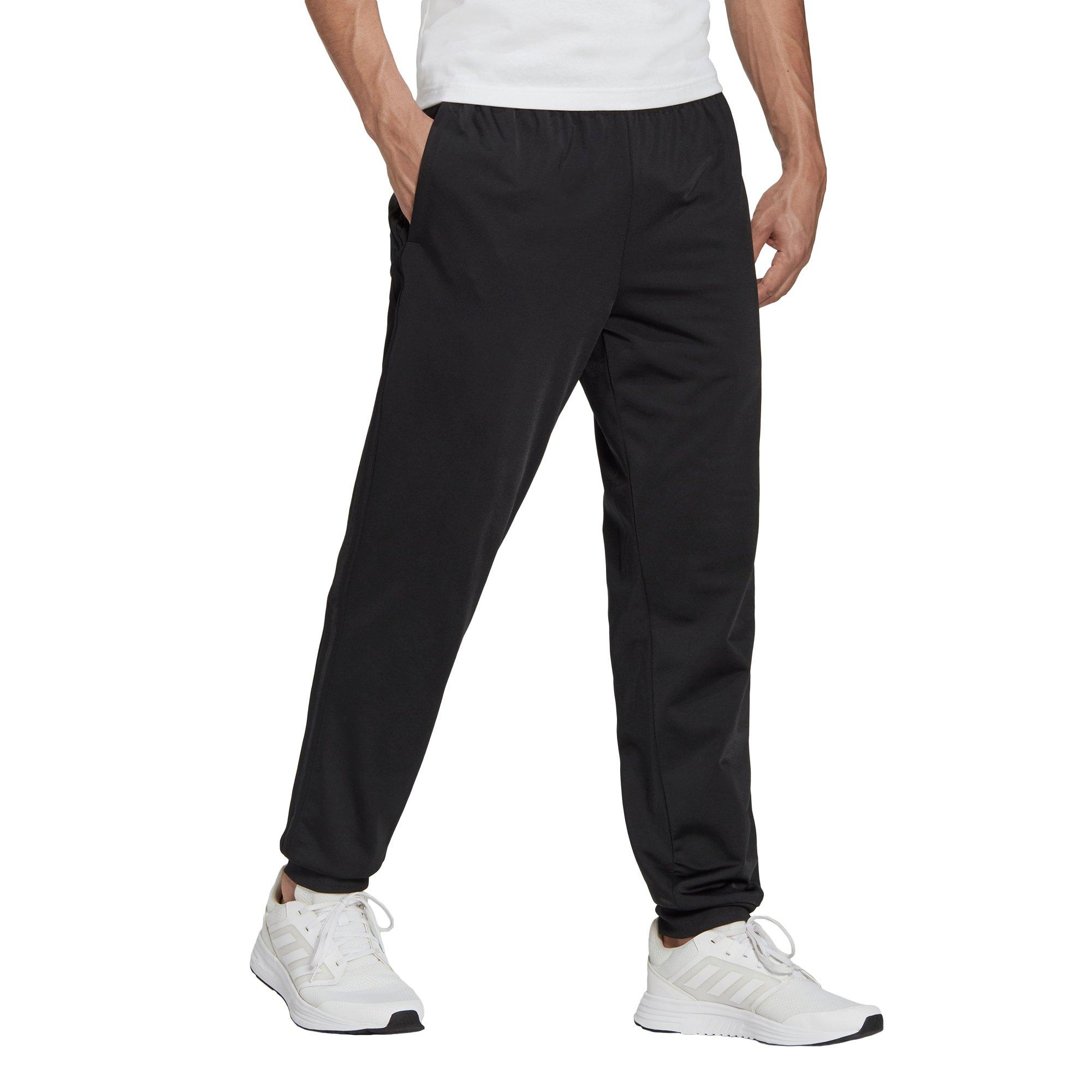 adidas Men's Primegreen Essentials Warm-Up Tapered 3-Stripes Black Track Pants - BLACK Thumbnail View 1