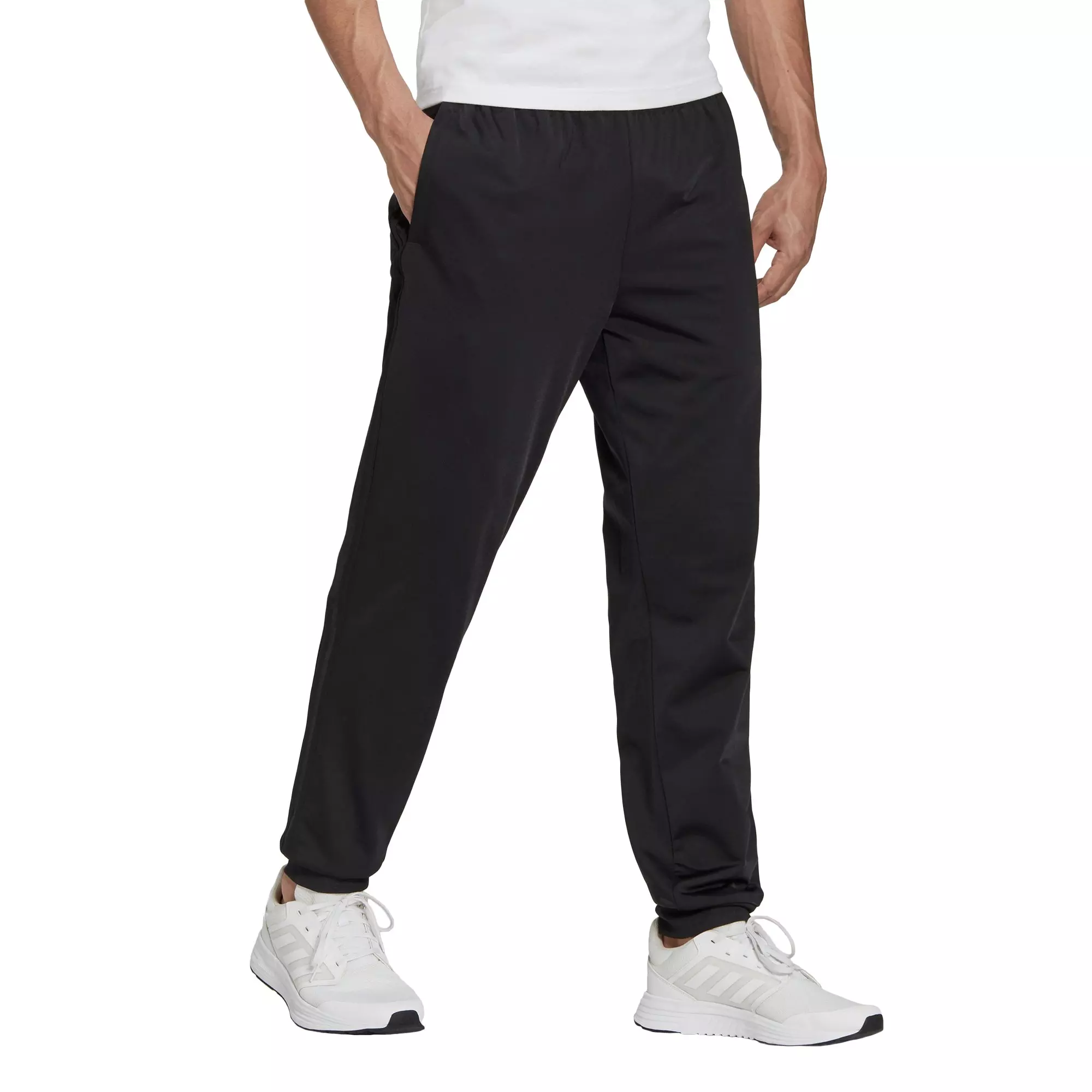 adidas Men's Primegreen Essentials Warm-Up Tapered 3-Stripes Black
