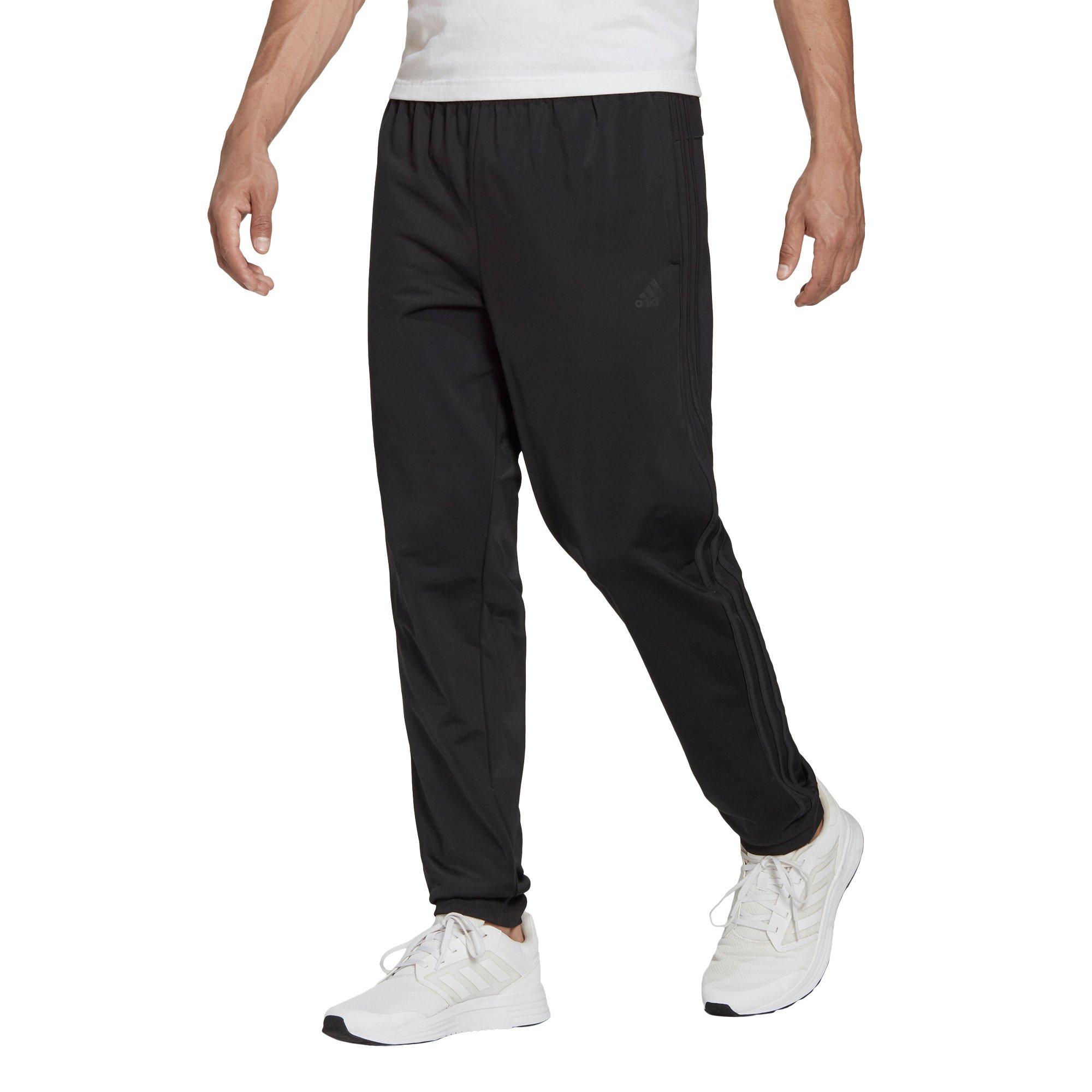 adidas Men's Primegreen Essentials Warm-Up Tapered 3-Stripes Black Track Pants - BLACK Thumbnail View 3