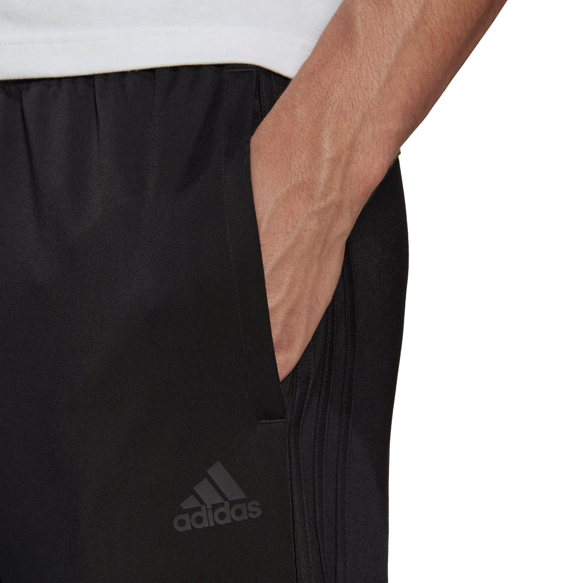 adidas Men's Primegreen Essentials Warm-Up Tapered 3-Stripes Black Track Pants - BLACK Thumbnail View 4