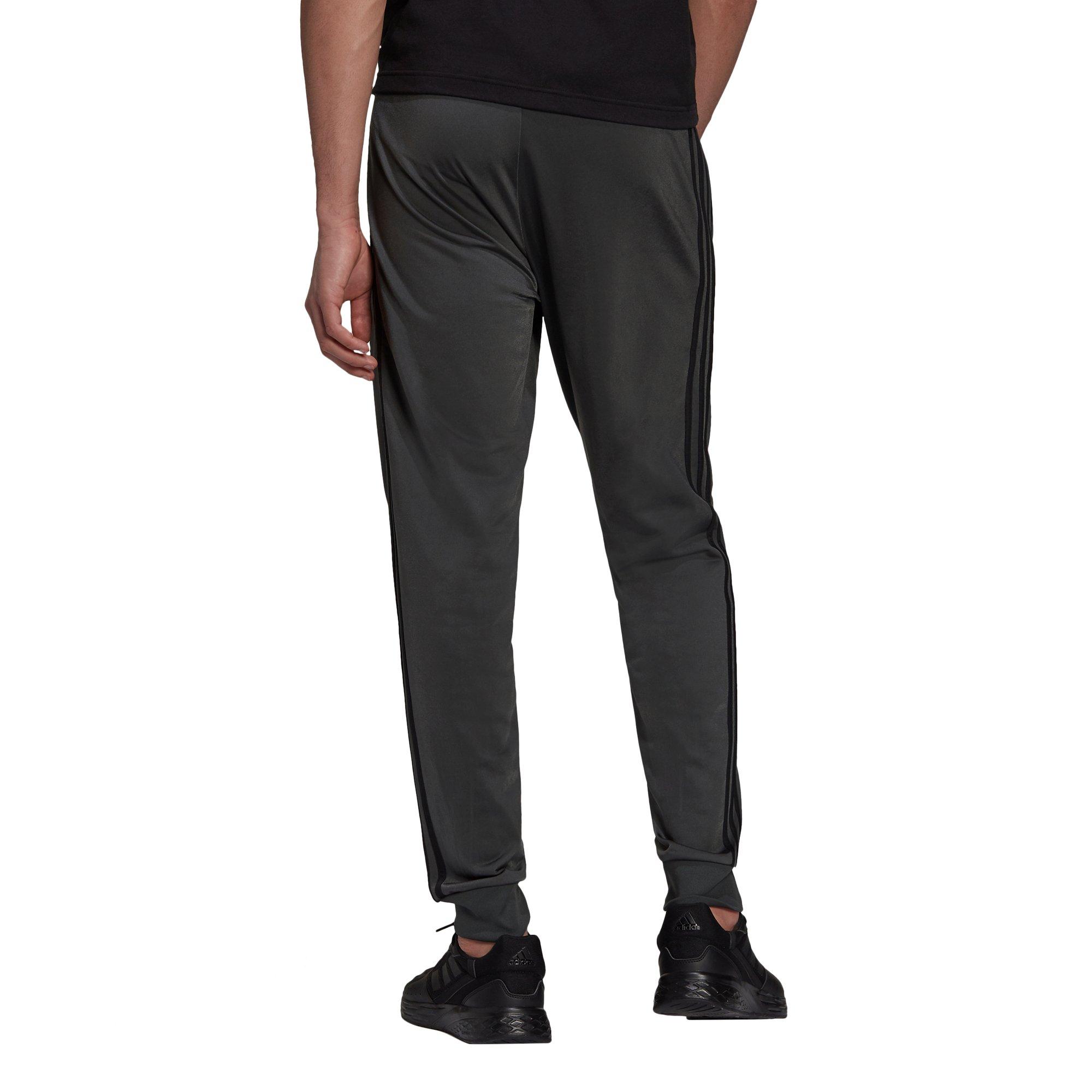 adidas Men's Primegreen Essentials Warm-Up Tapered 3-Stripes Grey/Black Track Pants - GREY/BLACK Thumbnail View 2