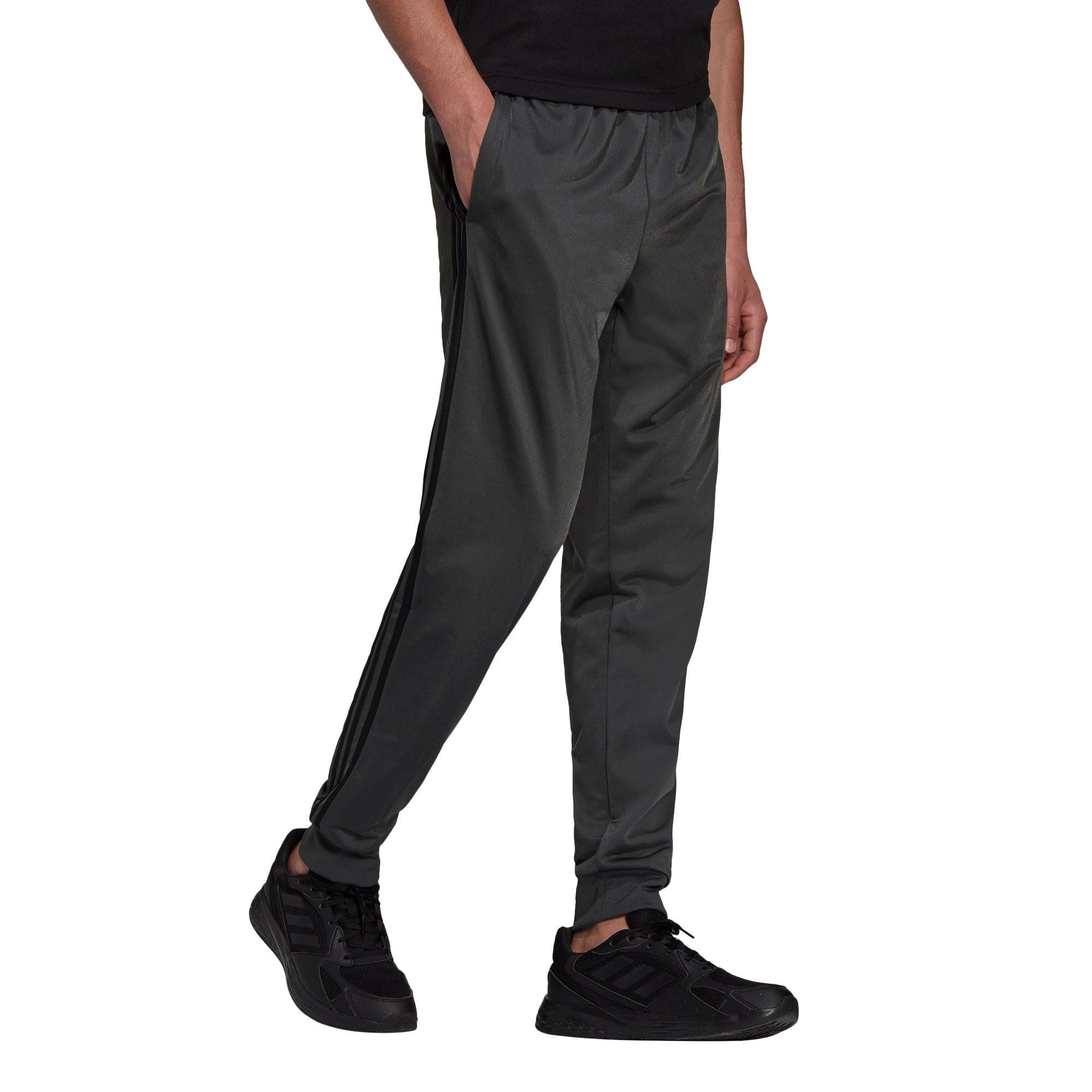 adidas Men's Primegreen Essentials Warm-Up Tapered 3-Stripes Grey/Black Track Pants - GREY/BLACK Thumbnail View 3