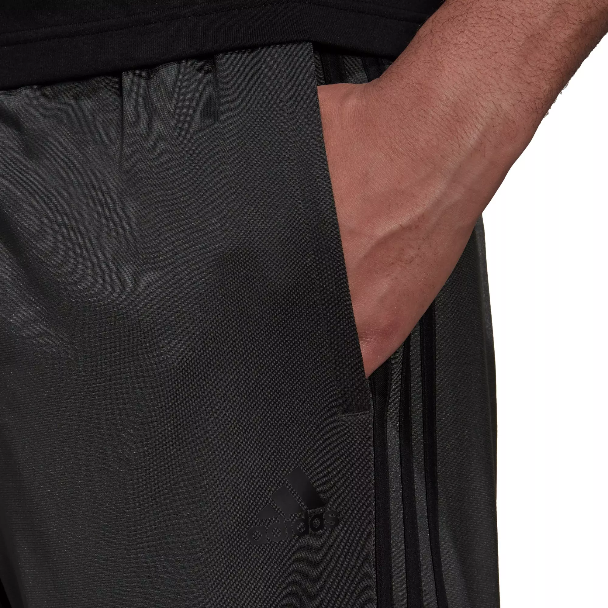 adidas Men's Primegreen Essentials Warm-Up Tapered 3-Stripes Grey/Black Track Pants - GREY/BLACK