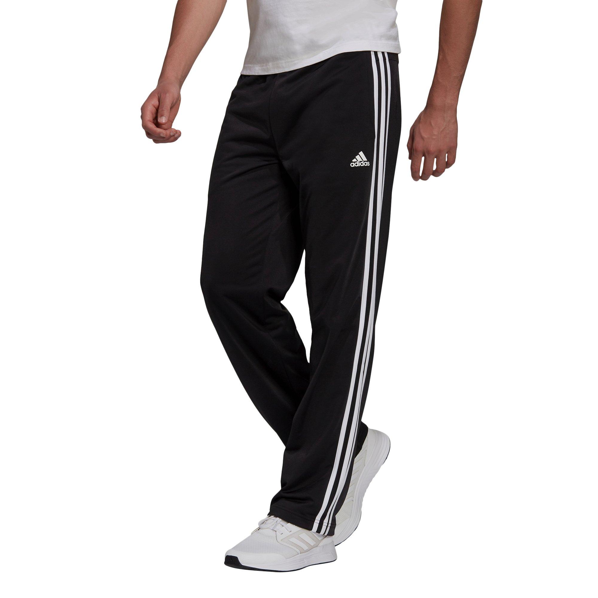 adidas Men's Primegreen Essentials Warm-Up Open Hem 3-Stripes Track Black/White Pants - BLACK/WHITE Thumbnail View 3