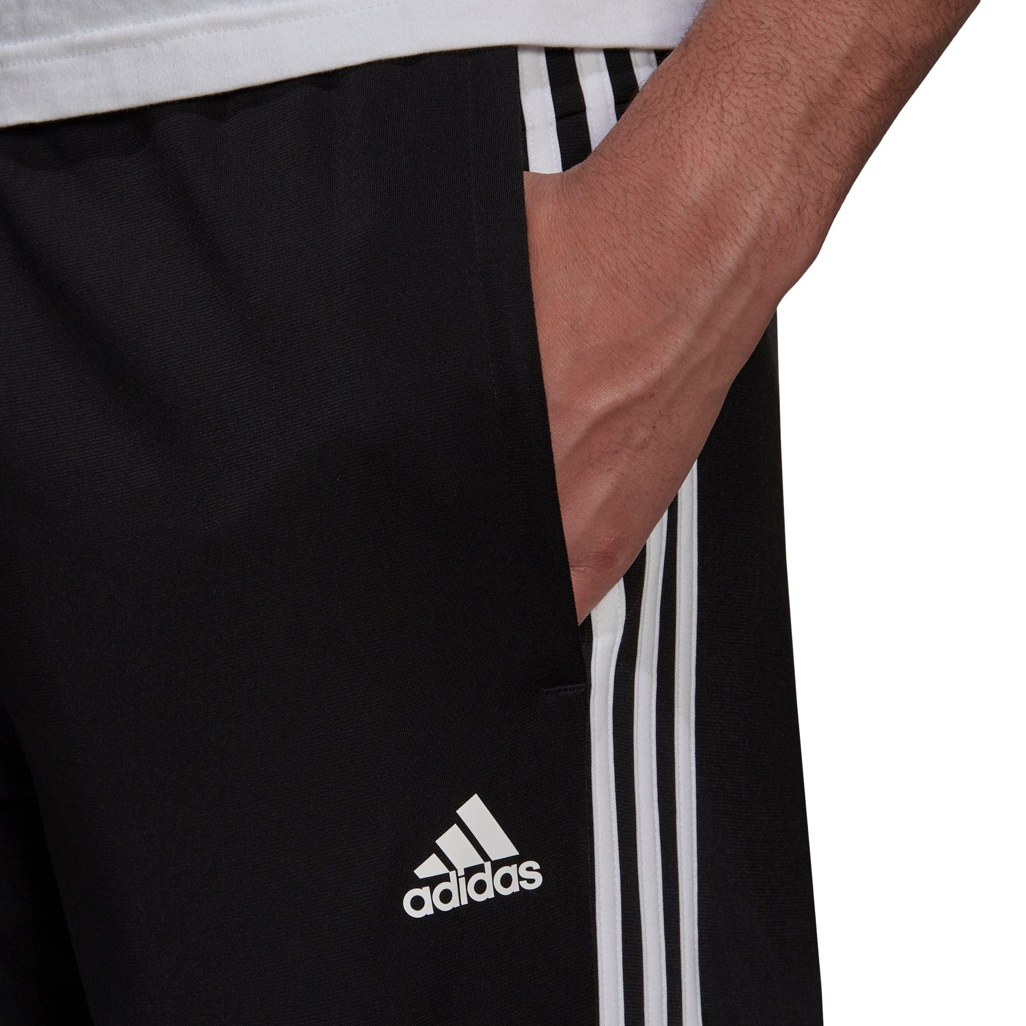 adidas Men's Primegreen Essentials Warm-Up Open Hem 3-Stripes Track Black/White Pants - BLACK/WHITE Thumbnail View 4