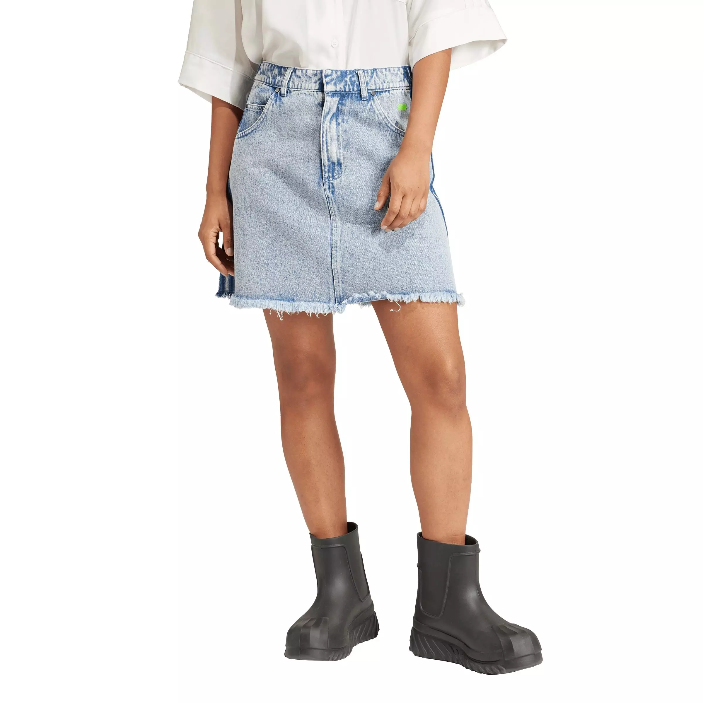 adidas Women's Originals KSENIASCHNAIDER Frayed Light Wash Denim Skirt - AS SHOWN