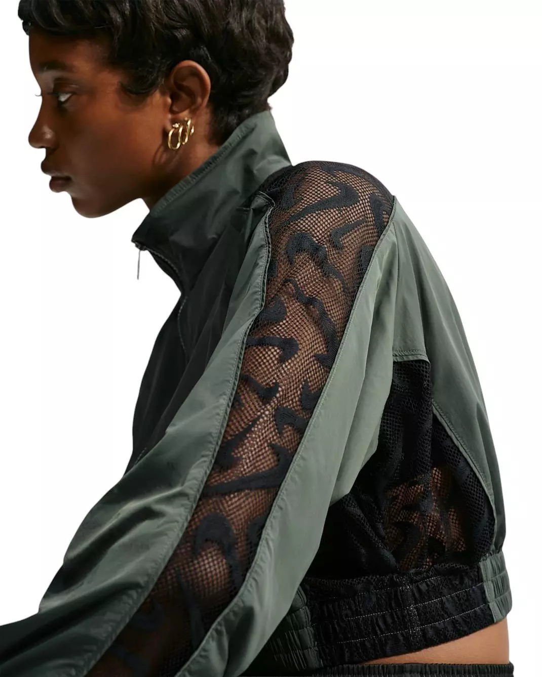 Nike Women's Sportswear Cropped Lace Track Jacket - Camo Green - CAMO GREEN