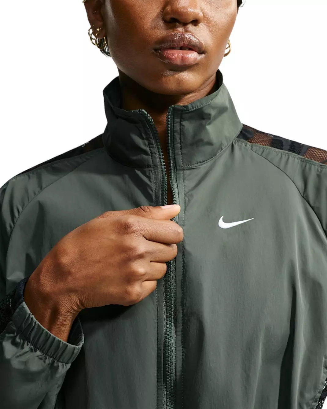 Nike Women's Sportswear Cropped Lace Track Jacket - Camo Green - CAMO GREEN
