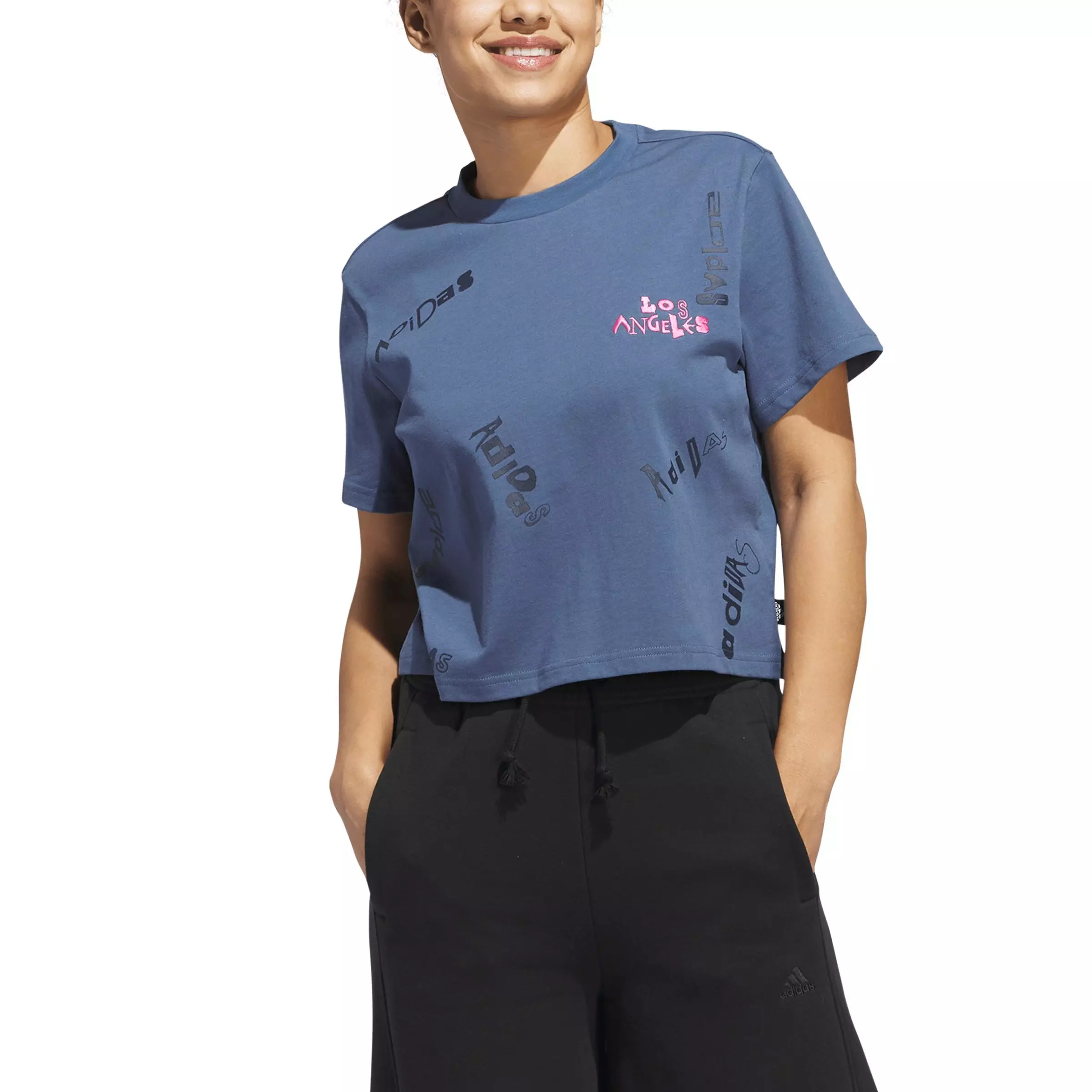 adidas Women's Sportswear LA Graphics T-Shirt -Blue - BLUE