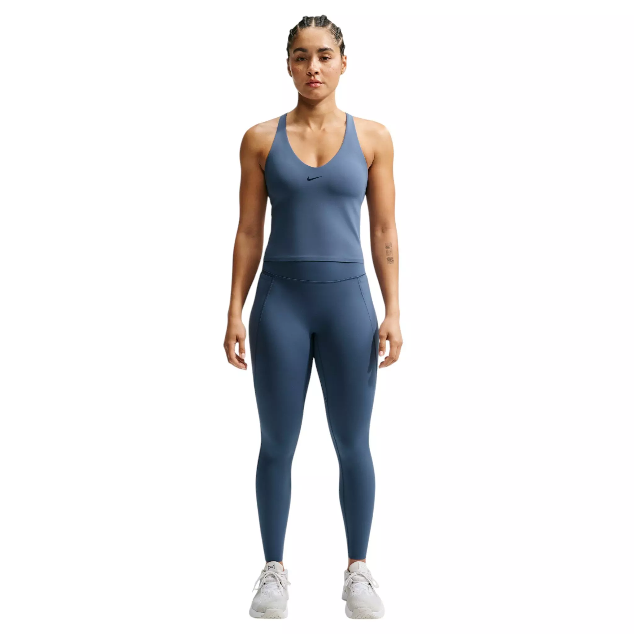 Nike Women's Universa High-Waisted 7/8 Leggings with No Front Seam - Slate Navy - SLATE NAVY