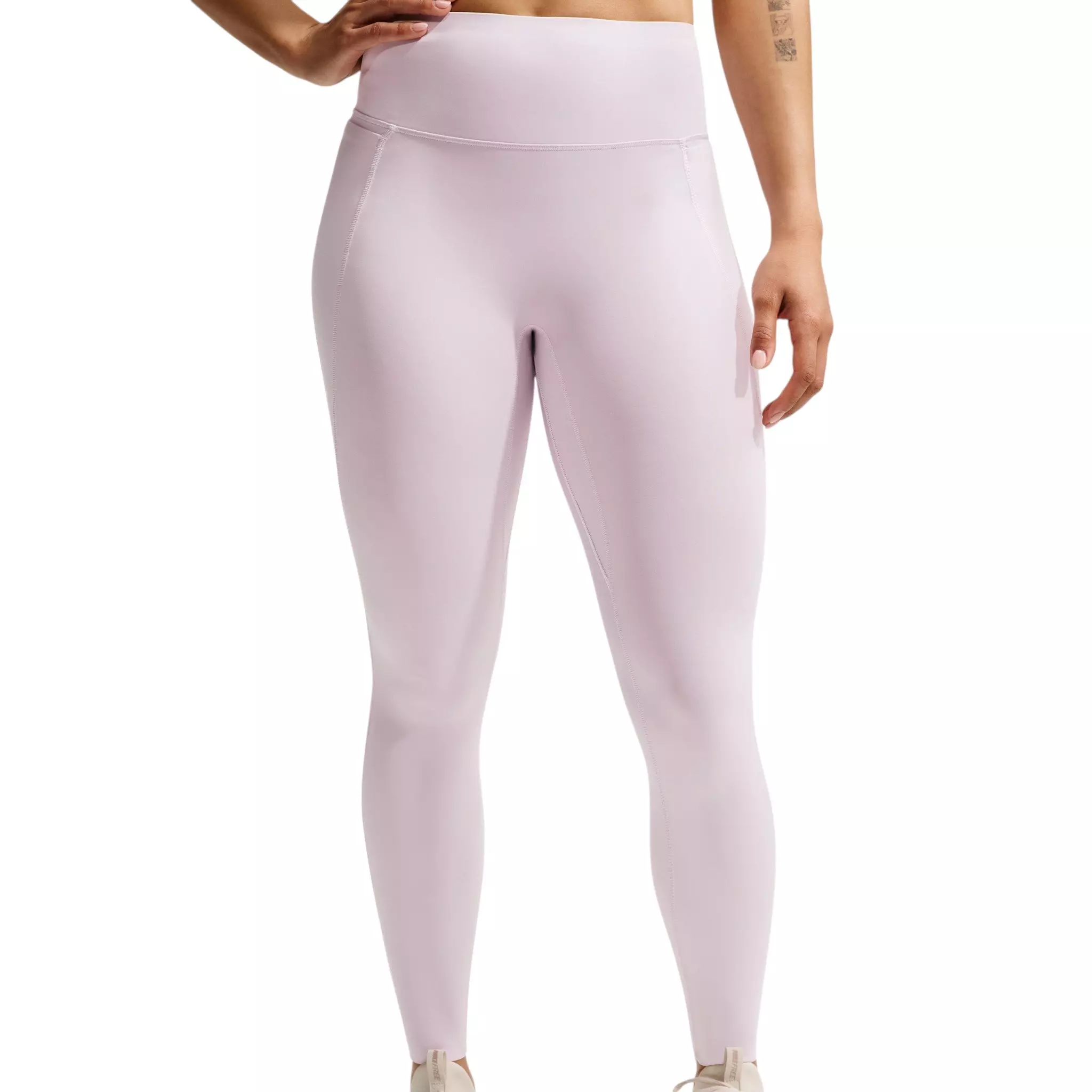 Nike Women's Universa High-Waisted 7/8 Leggings with No Front Seam - Bleached Lilac/Pink - BLEACHED LILAC/PINK