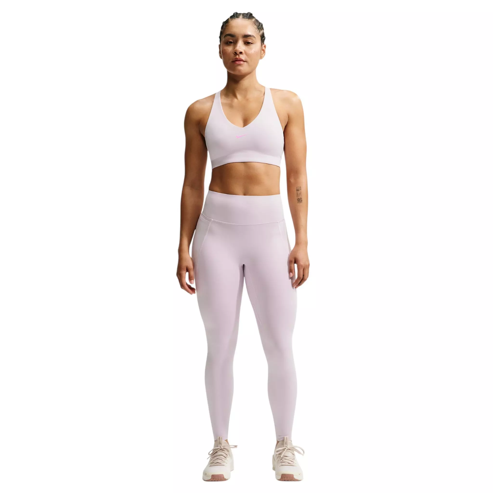 Nike Women's Universa High-Waisted 7/8 Leggings with No Front Seam - Bleached Lilac/Pink - BLEACHED LILAC/PINK
