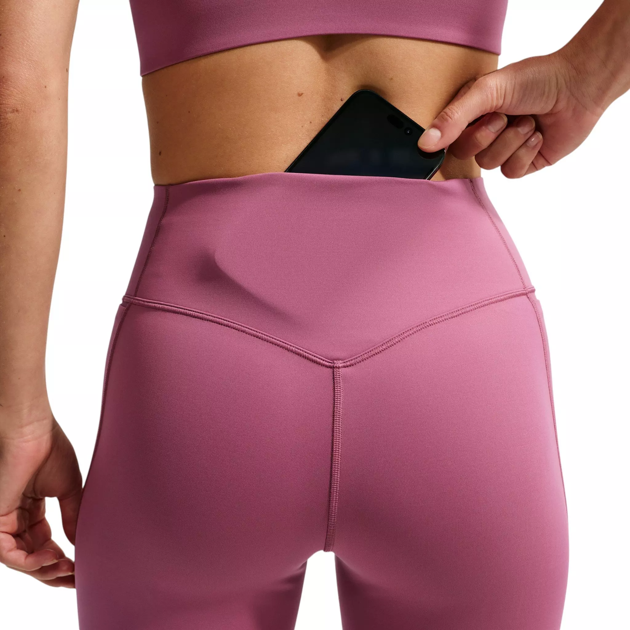 Nike Women's Universa High-Waisted 7/8 Leggings with No Front Seam - Pink Smoke - PINK SMOKE
