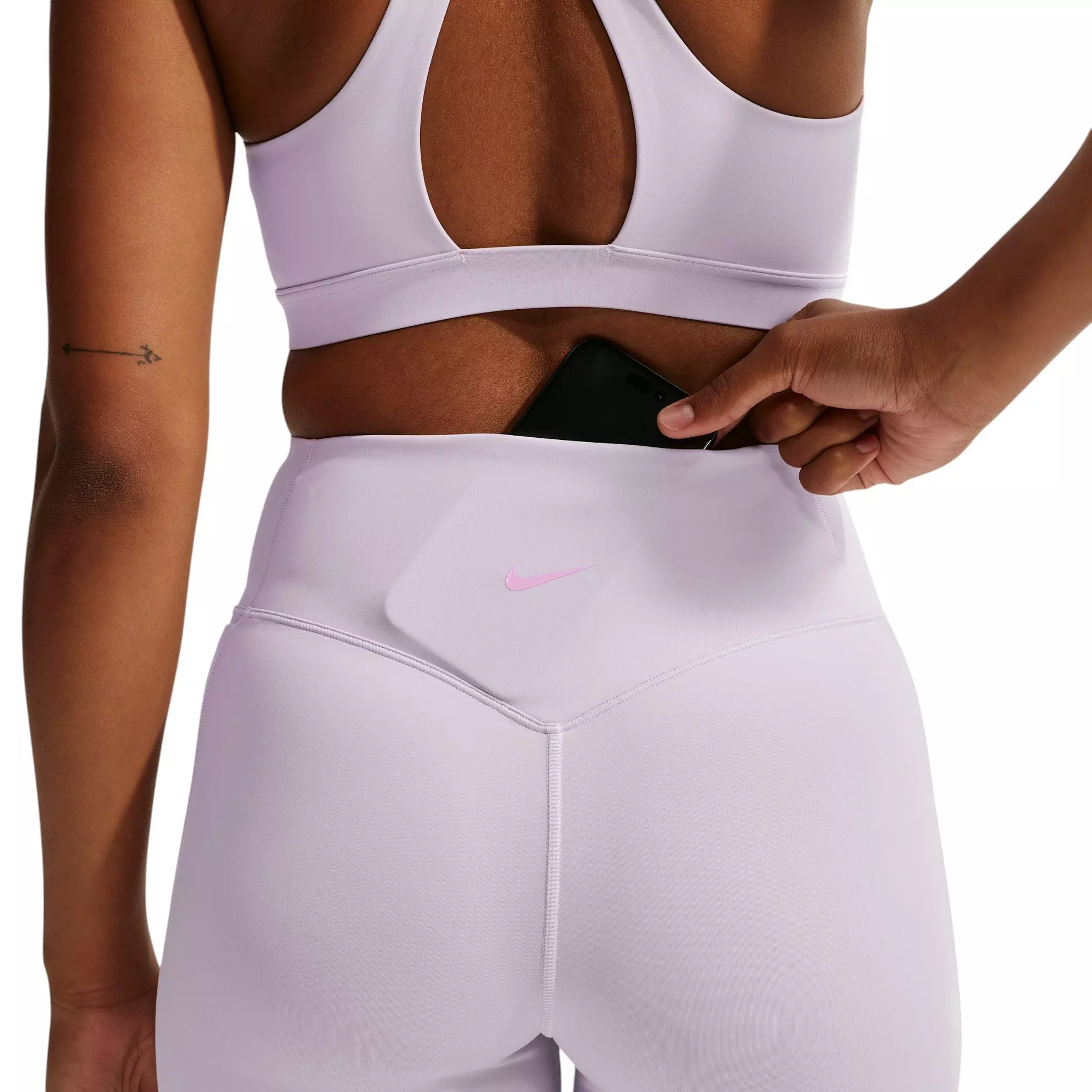 Nike Women's Universa High-Waisted 8" Biker Shorts with No Front Seam - Purple/Pink - PURPLE/PINK