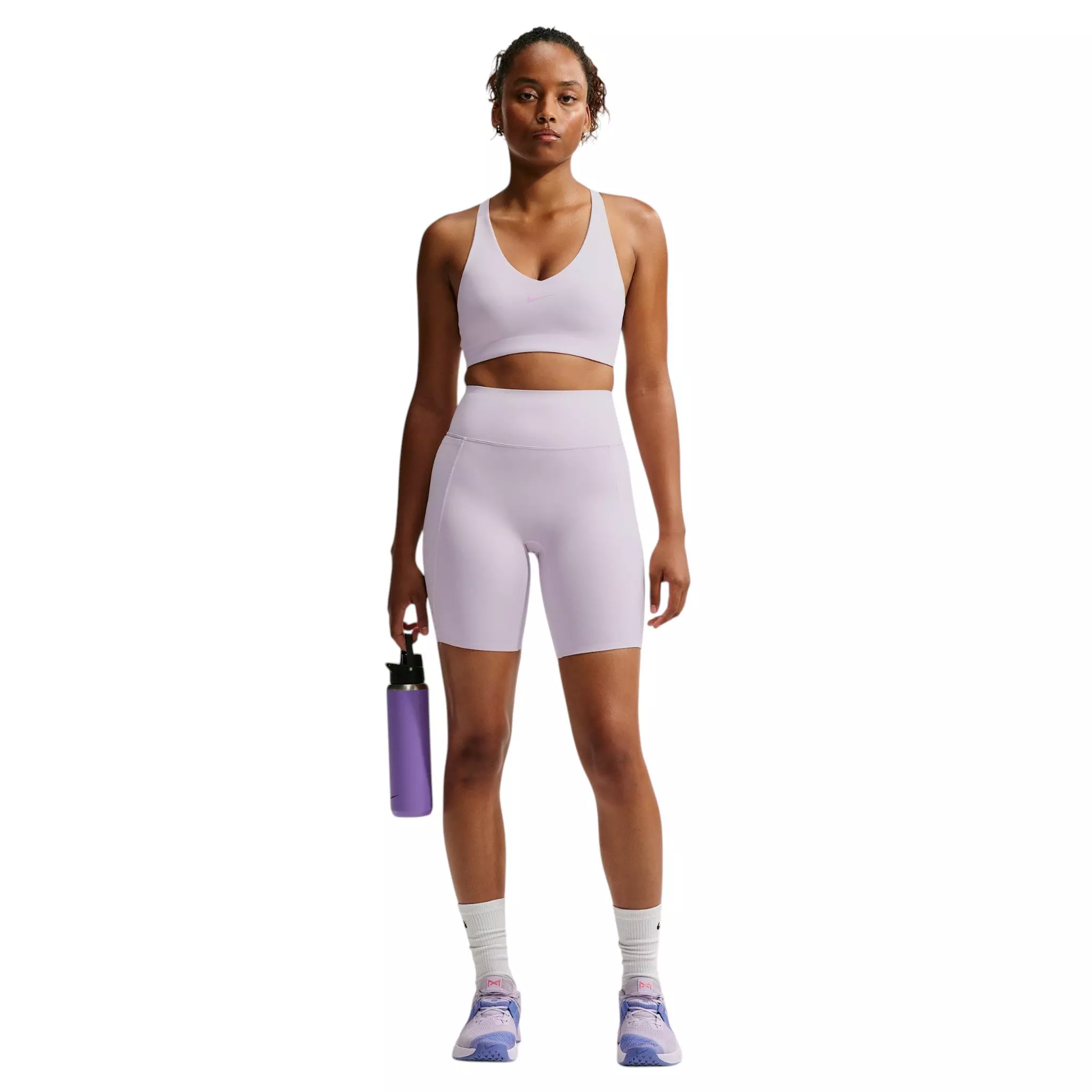 Nike Women's Universa High-Waisted 8" Biker Shorts with No Front Seam - Purple/Pink - PURPLE/PINK
