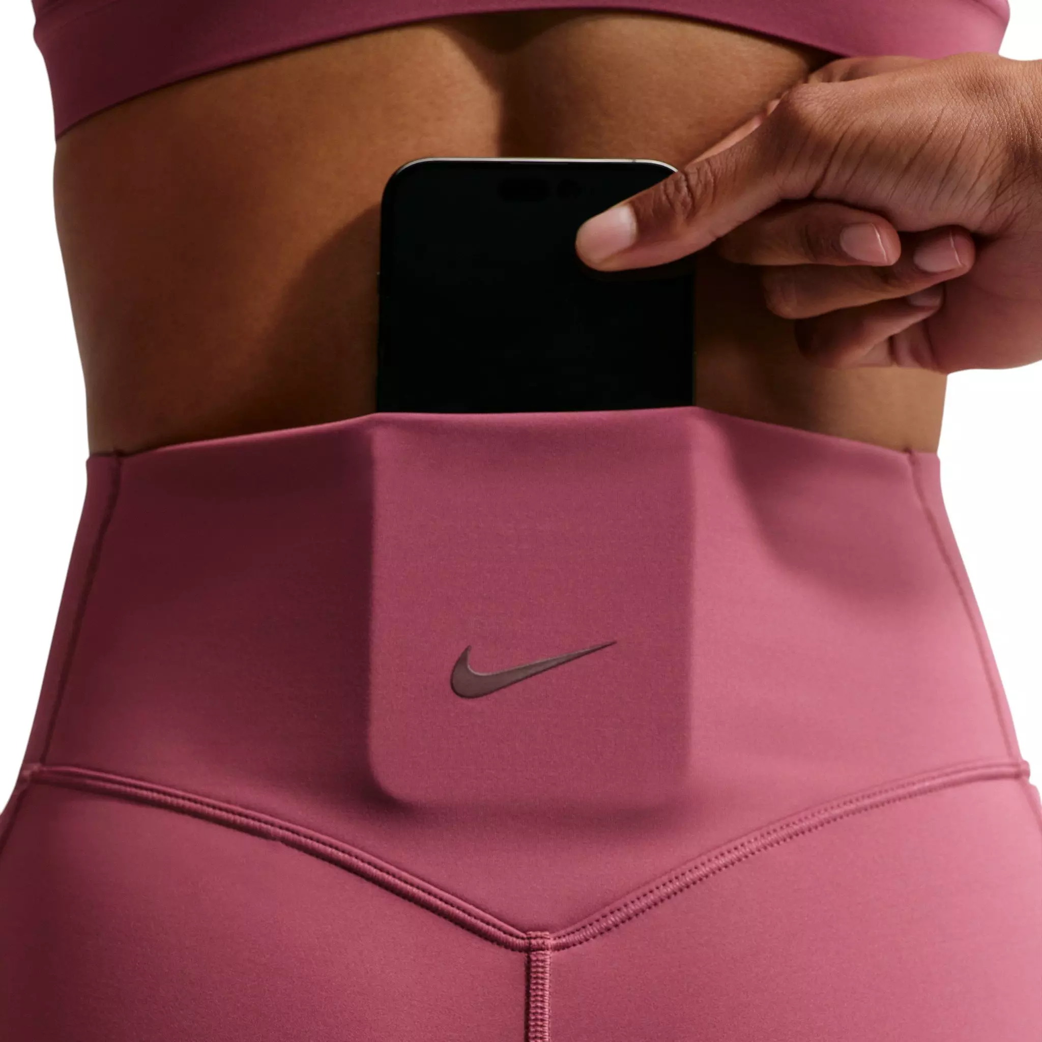 Nike Women's Universa High-Waisted 5" Biker Shorts with No Front Seam - Pink Smoke - PINK SMOKE