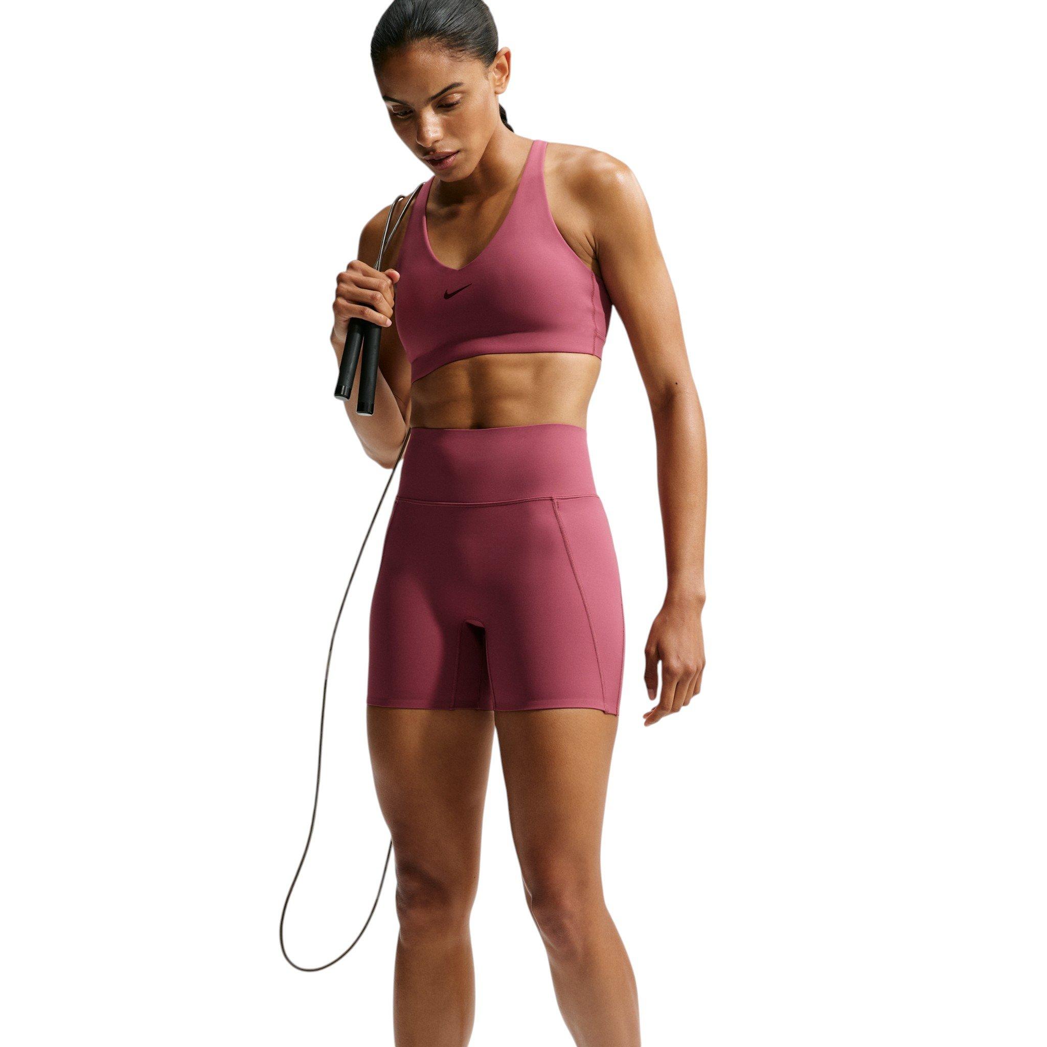 Nike Women's Universa High-Waisted 5" Biker Shorts with No Front Seam - Pink Smoke - PINK SMOKE