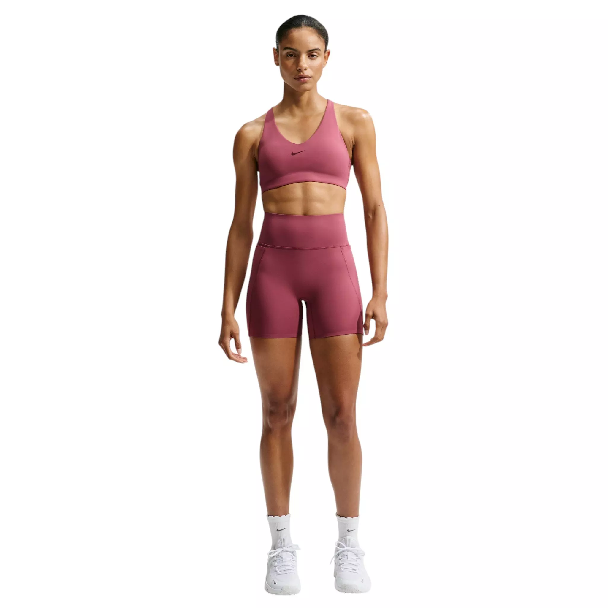Nike Women's Universa High-Waisted 5" Biker Shorts with No Front Seam - Pink Smoke - PINK SMOKE