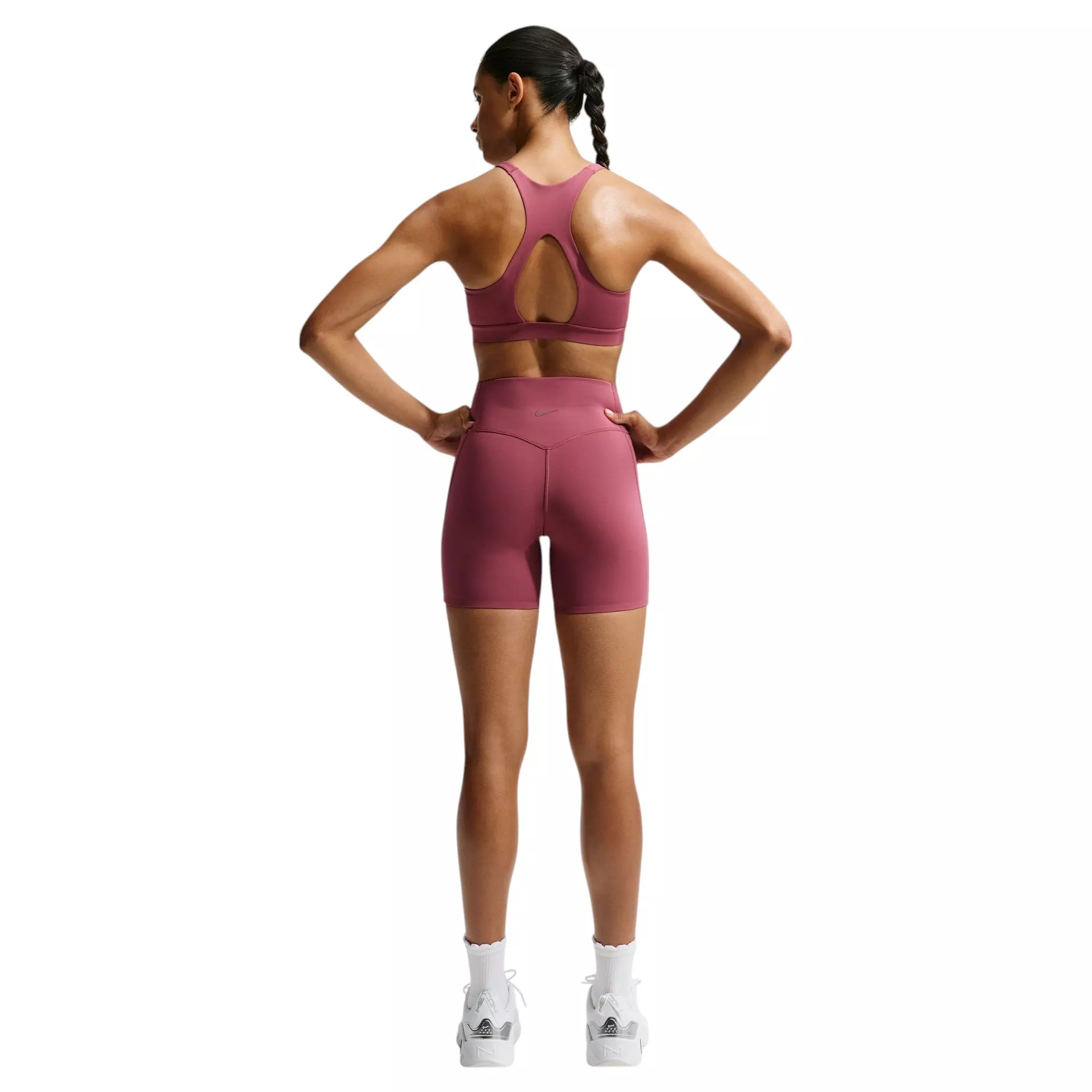 Nike Women's Universa High-Waisted 5" Biker Shorts with No Front Seam - Pink Smoke - PINK SMOKE